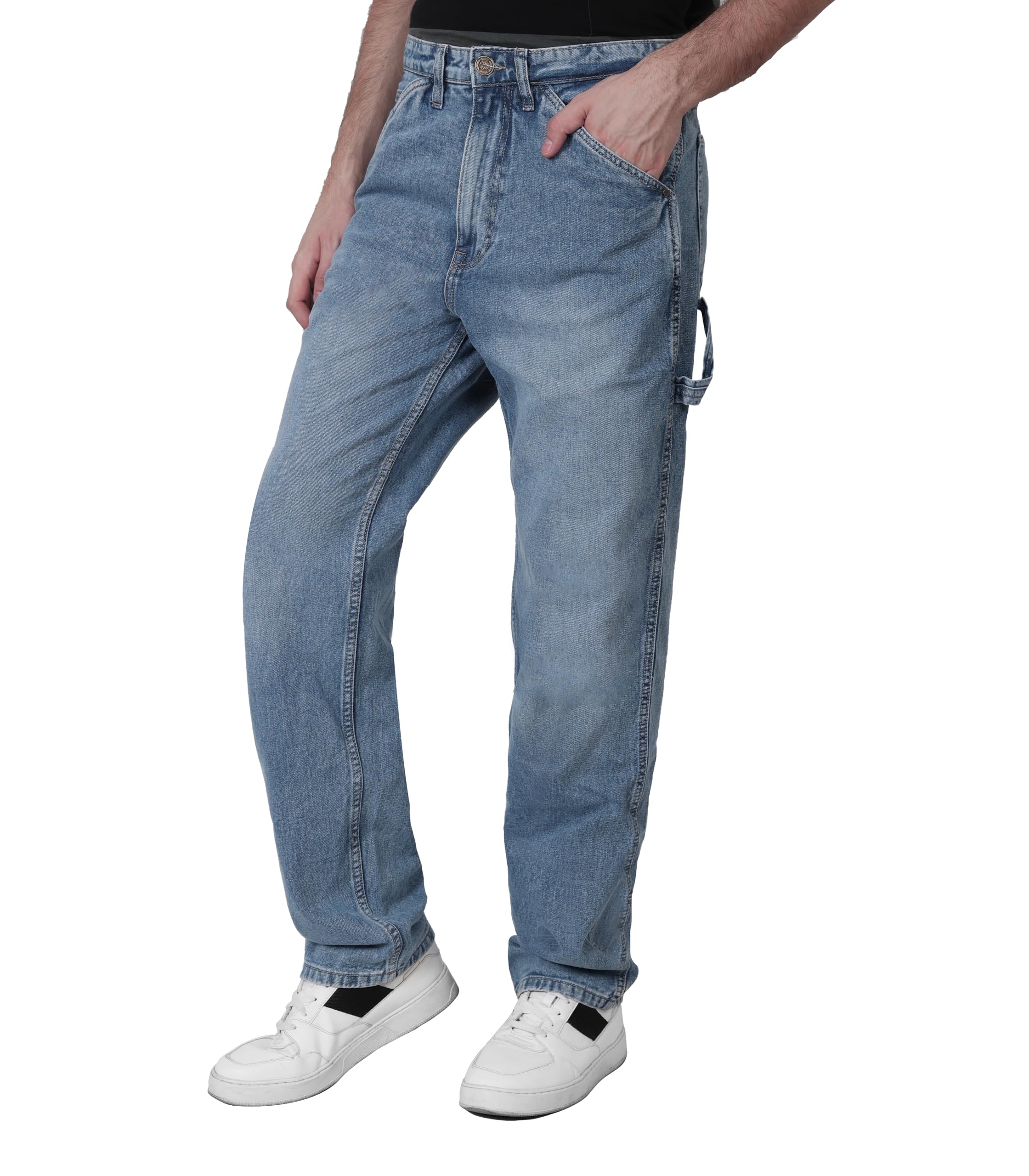 i'solMen's Loose Baggy Fit Cargo Carpenter Jeans with 6 Pockets Non-Stretchable