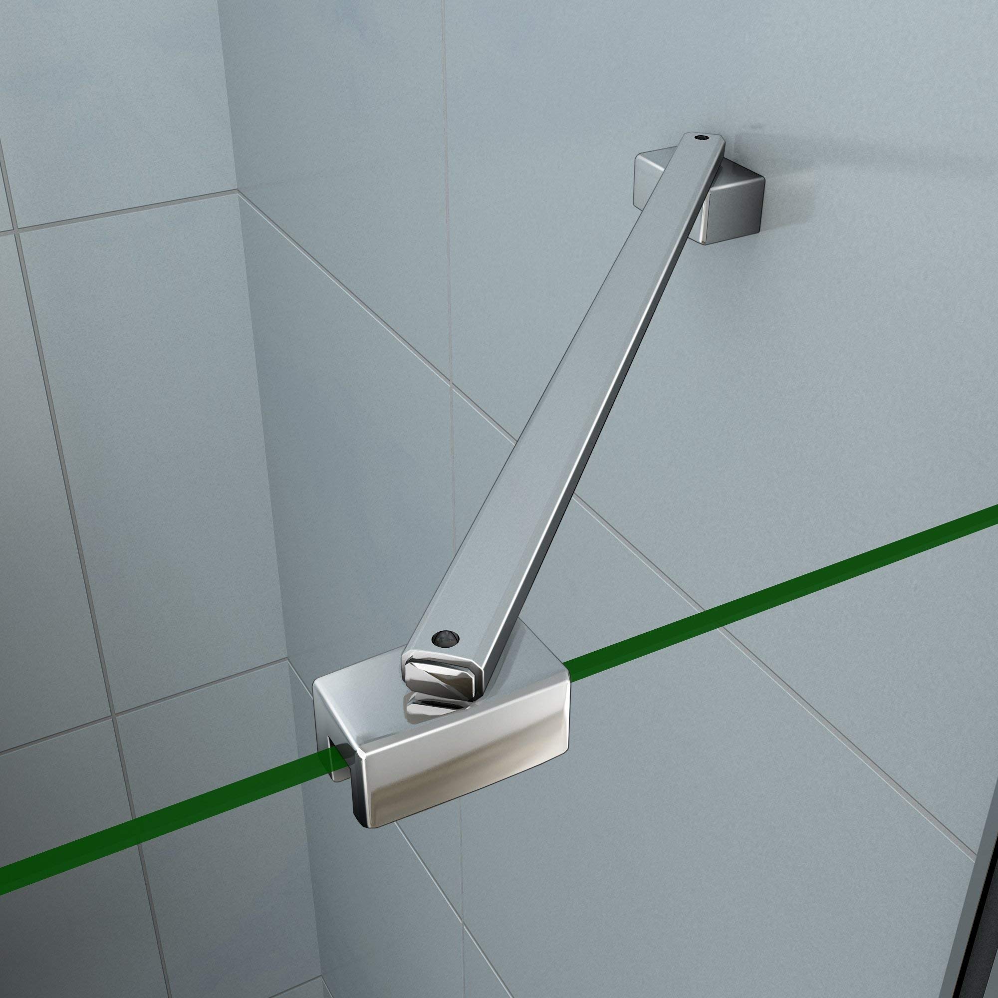 195cm Porta Doccia per Nicchia Apertura Battente Con Barra Stabilizzatrice Vetro 6mm Temperato Trasparente Anticalcare Larga 80cm