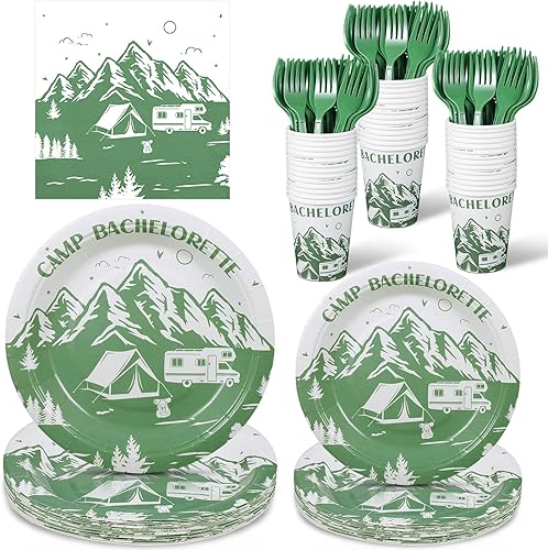 Zubebe 120 piezas de suministros de despedida de soltera para 24 invitados, platos de papel (7 y 9 pulgadas), vasos, tenedores, servilletas de