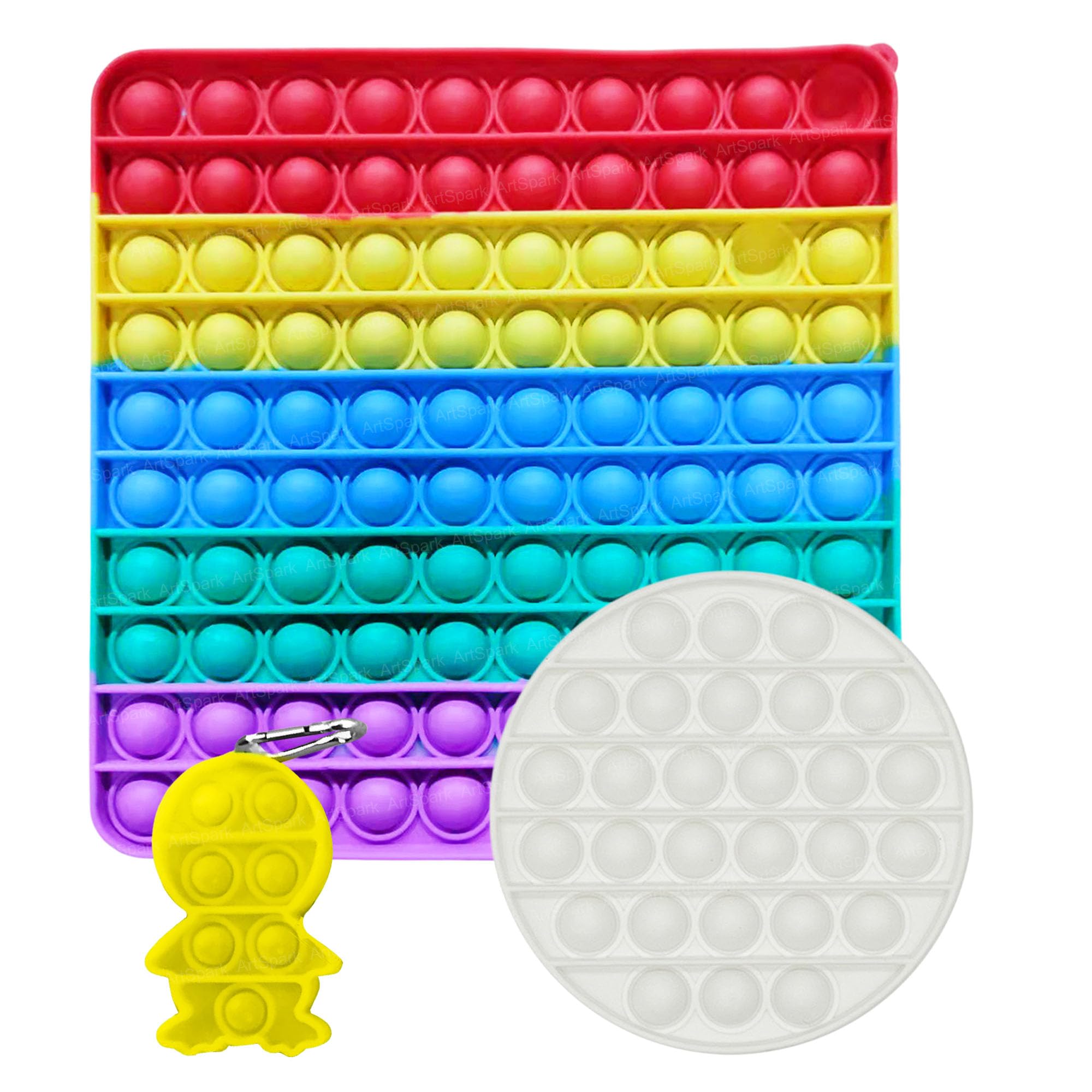 Pop it Fidget Toy - Jumbo Square with Round & Keychain, Pop It Bubble Fidget Toys, Big Size 145 Bubbles (Pack of 3) - (Multicolor)-image-22