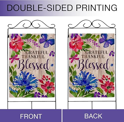 Miniatura 3 de Hzppyz Grateful Thankful Blessed House - Bandera decorativa de primavera y verano para el hogar, grande, para exteriores, diseño de mariposa, para