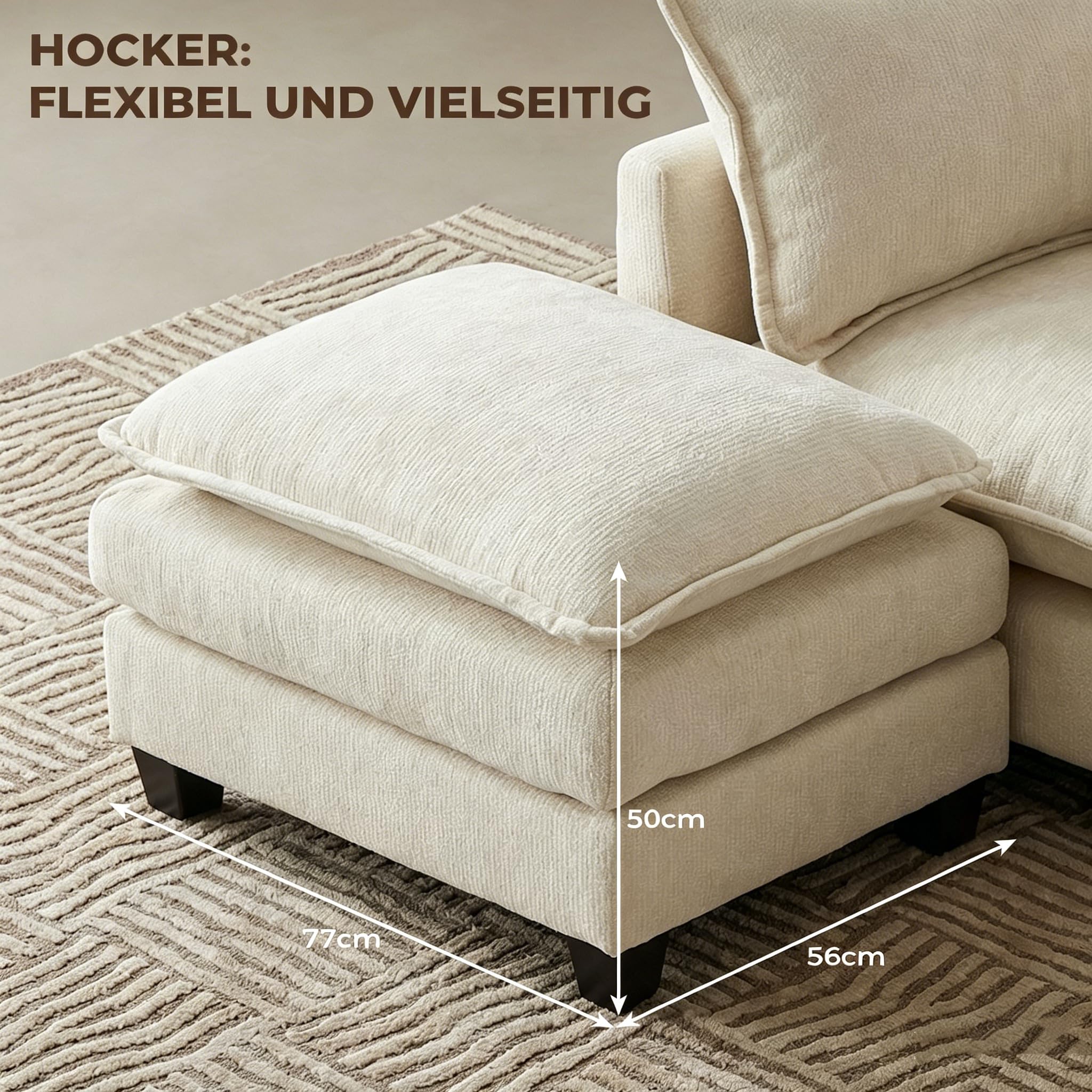 GRAVFORCE 239cm Ecksofa mit Schlaffunktion L Form 3 Sitzer Sofa mit 2 beweglichen Hockern Cloud Couch Big Sofa Modulares Sofa mit tiefer Sitz für Wohnzimmer Wohnung Büro Chenille