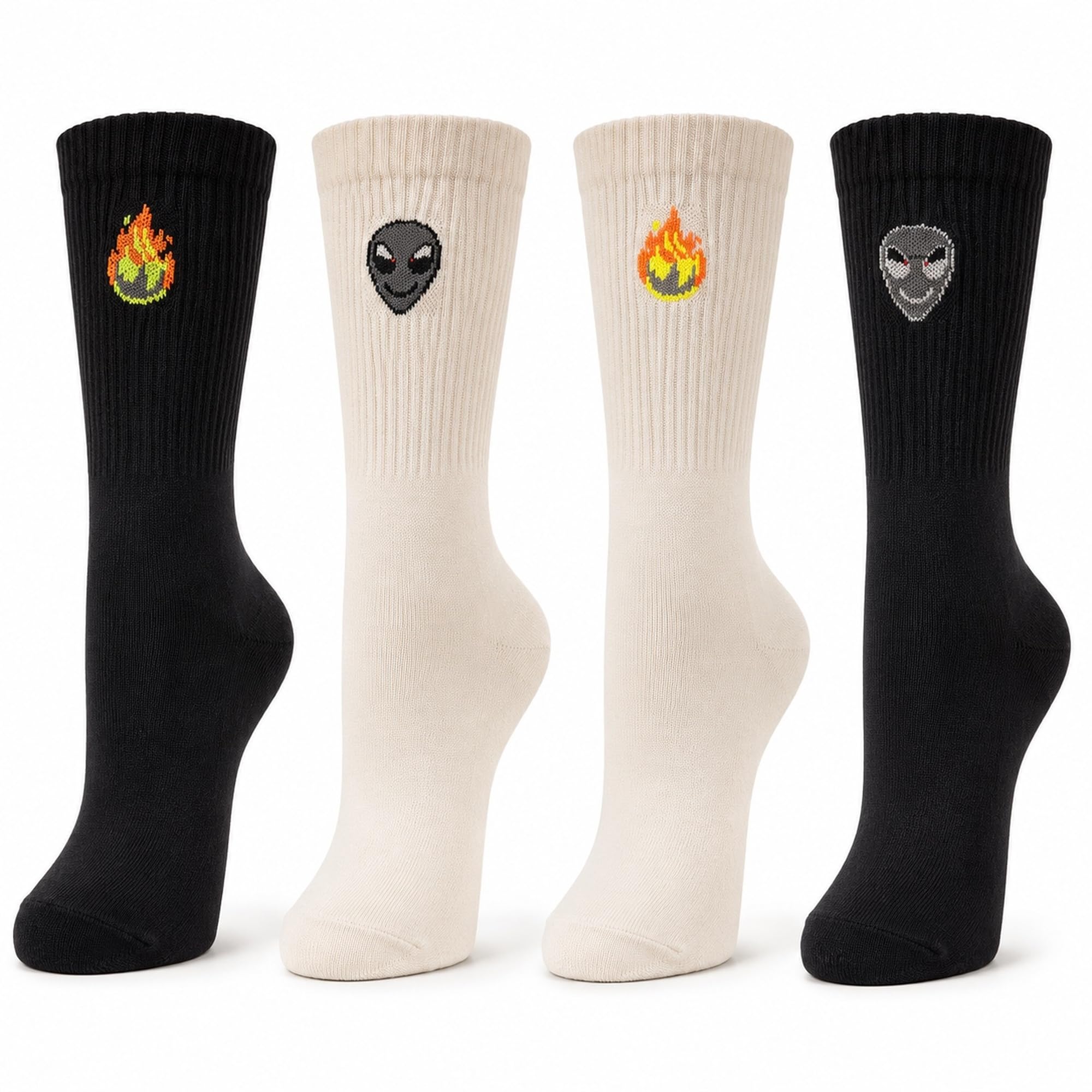 Men's Calf Length Cotton Socks | Soft Breathable Fabric | Anti-Odor, Sweat-Absorbing, Stretchable & Durable | Ideal for Sports, Gym, Office (Pack of 4) (Black&White)-image-47