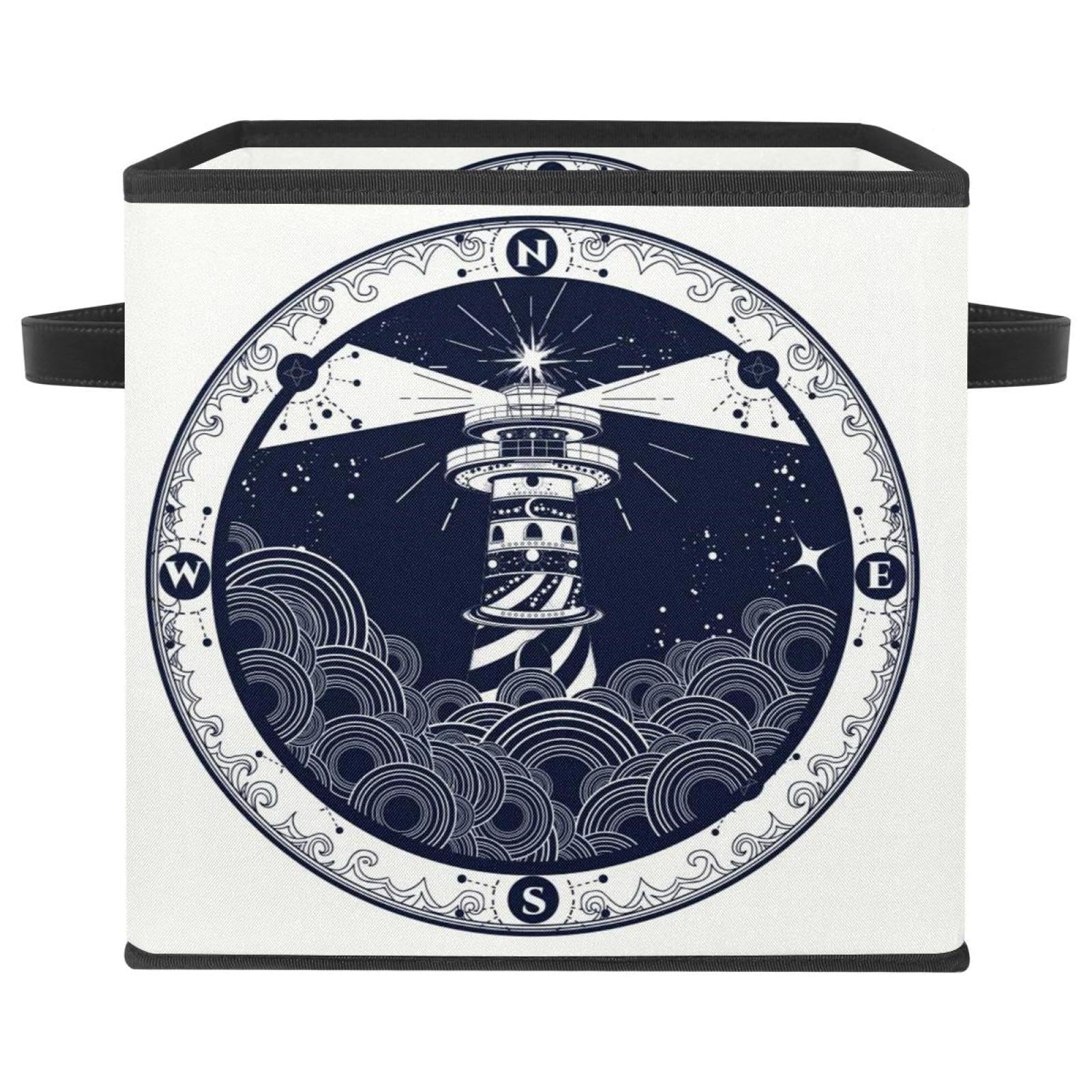 Boîte de rangement en tissu pour placard et chambre avec motif phare sur boussole
