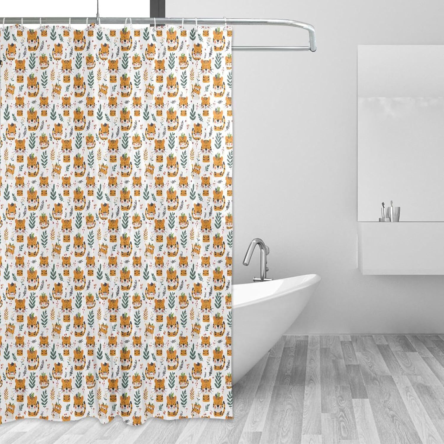 66x72 Inch Water Resistant Shower Curtain Long with Hook Animal Playful Tigers Polyester Washable Fabric Material Large Curtain Liner for Room Shower