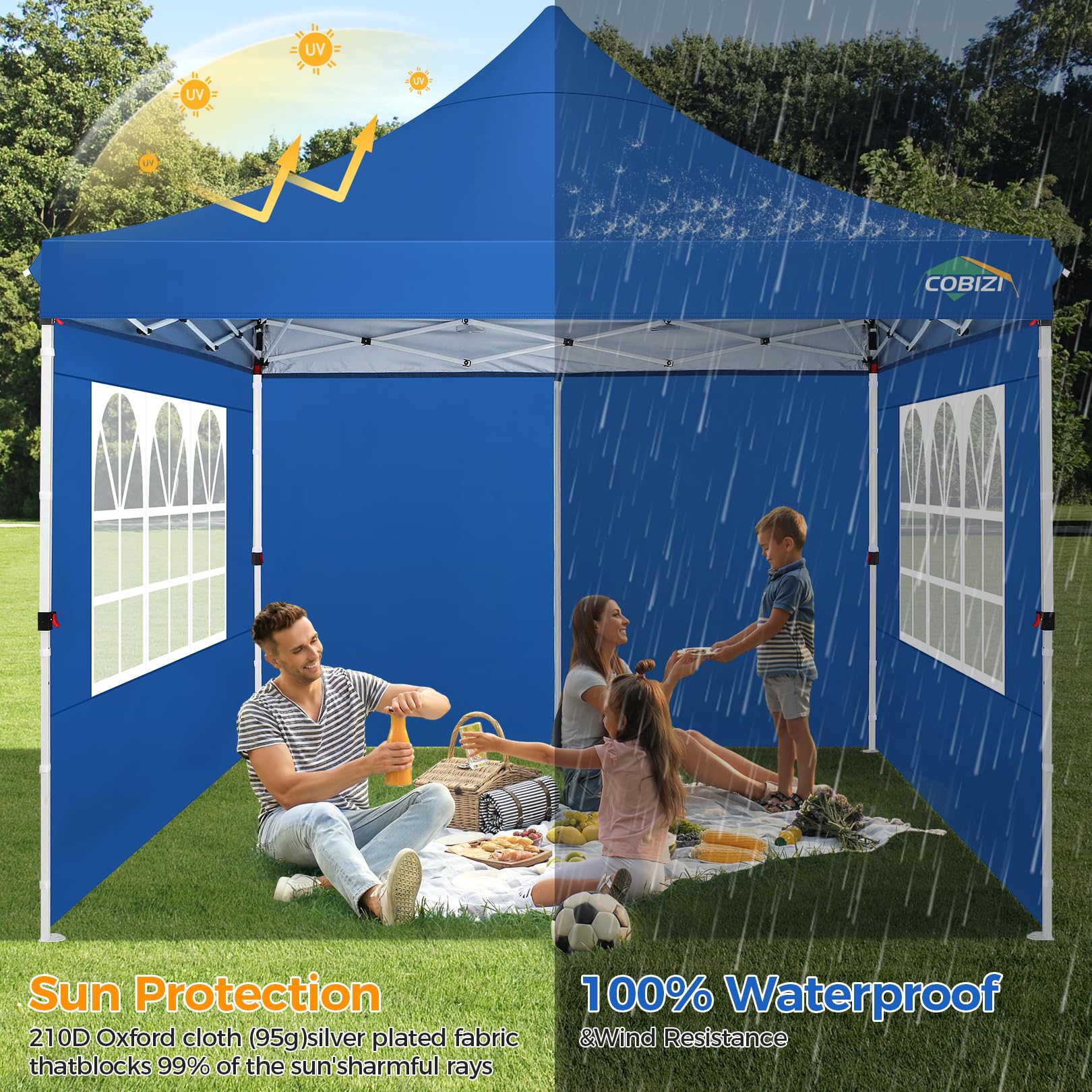 COBIZI Gazebo Pieghevole 3x3 Metri – Impermeabile E UV 50+ – 4 Pannelli Laterali Rimovibili – Struttura In Acciaio Antiruggine – 3 Altezze Regolabili – Per Feste, Giardino E Campeggio