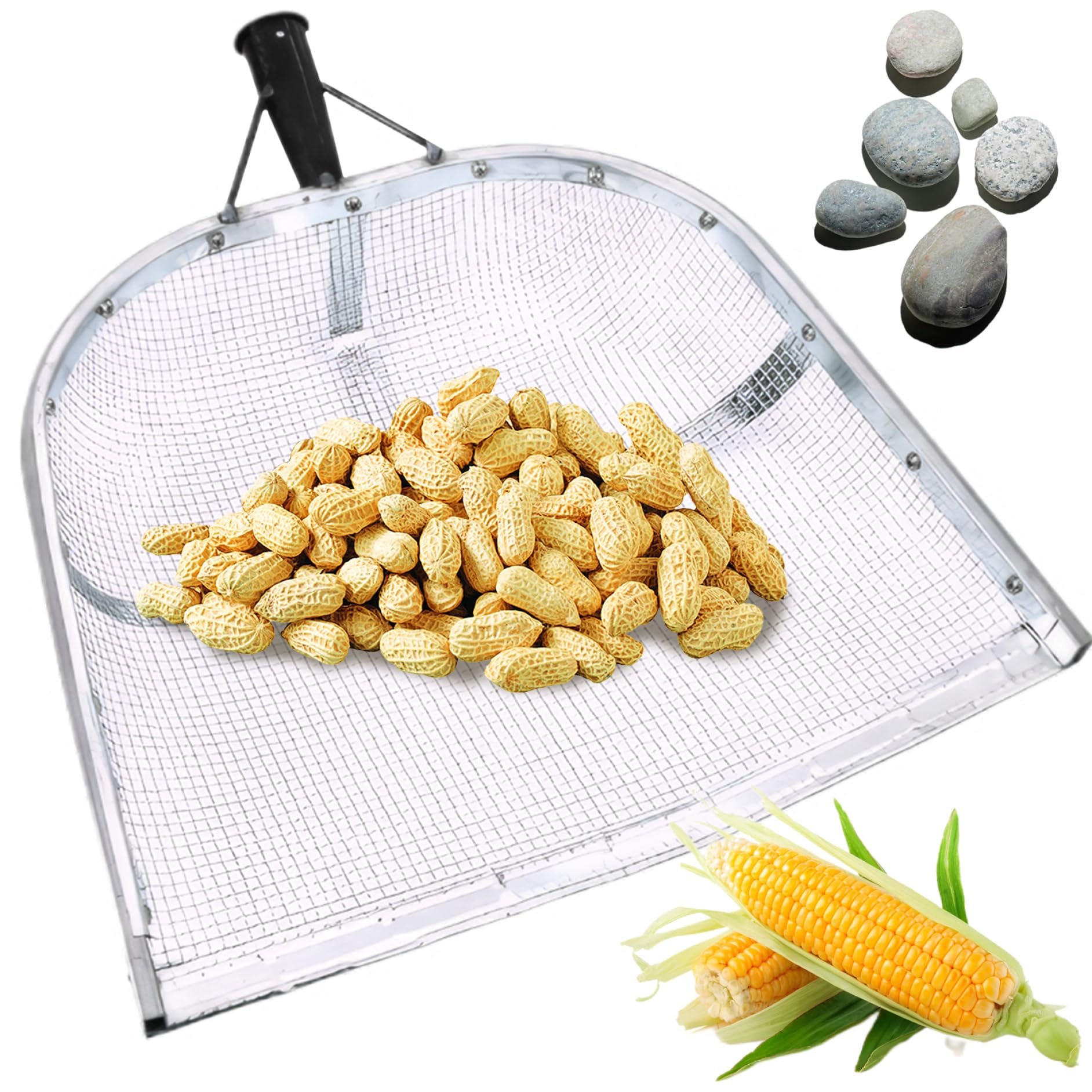 Tamiz de Suelo Pala de jardín portátil con Fugas Tamiz de Arena de Acero Inoxidable Abono agrícola de Malla de 0, 8x0, 8 cm con Mango Corto Suelo Resistente para jardinería