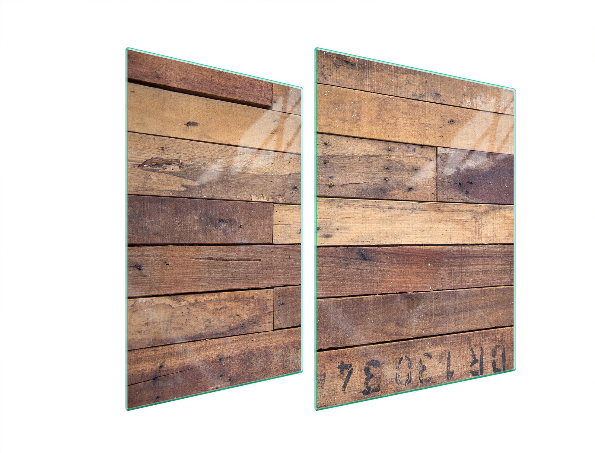 TMK ArtDeko Herdabdeckplatten Set 70 x 52 cm Ceranfeld Abdeckung Glas Spritzschutz Abdeckplatte Glasplatte Herd Ceranfeldabdeckung Deko Schneidebrett, Holz