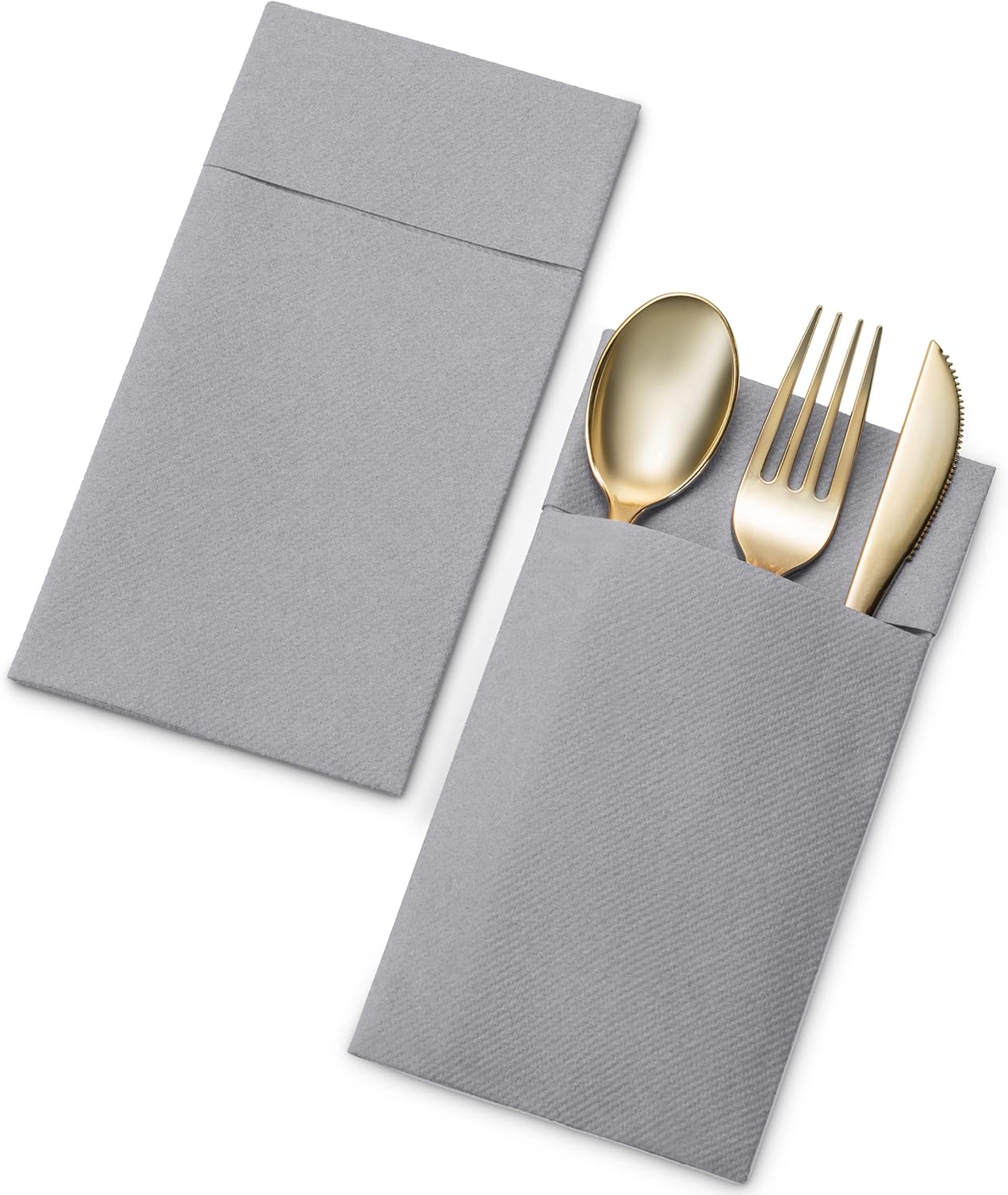 Disposable Linen-Feel Dinner Napkins with Built-in Flatware Pocket, 50-Pack GRAY Prefolded Cloth Like Paper Napkins For Dinner, Wedding Or Party : Everything Else