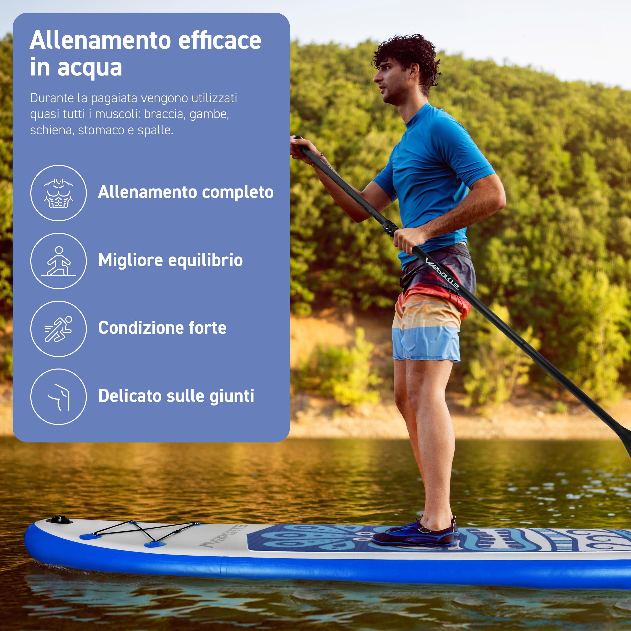 MSPORTS Stand Up Paddle Board gonfiabile completo paddleboard accessori pagaia regolabile, pompa di alta qualità + 2 bastoncini + custodia impermeabile per smartphone + borsa multifunzione