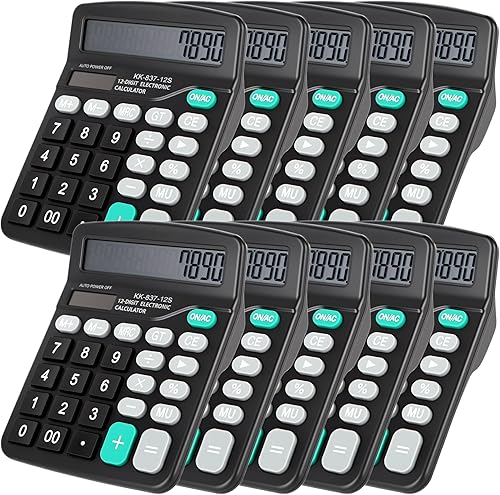 Paquete de 10 calculadoras de escritorio de 12 dígitos con pantalla LCD grande, calculadora electrónica de doble potencia para estudiantes, oficina,