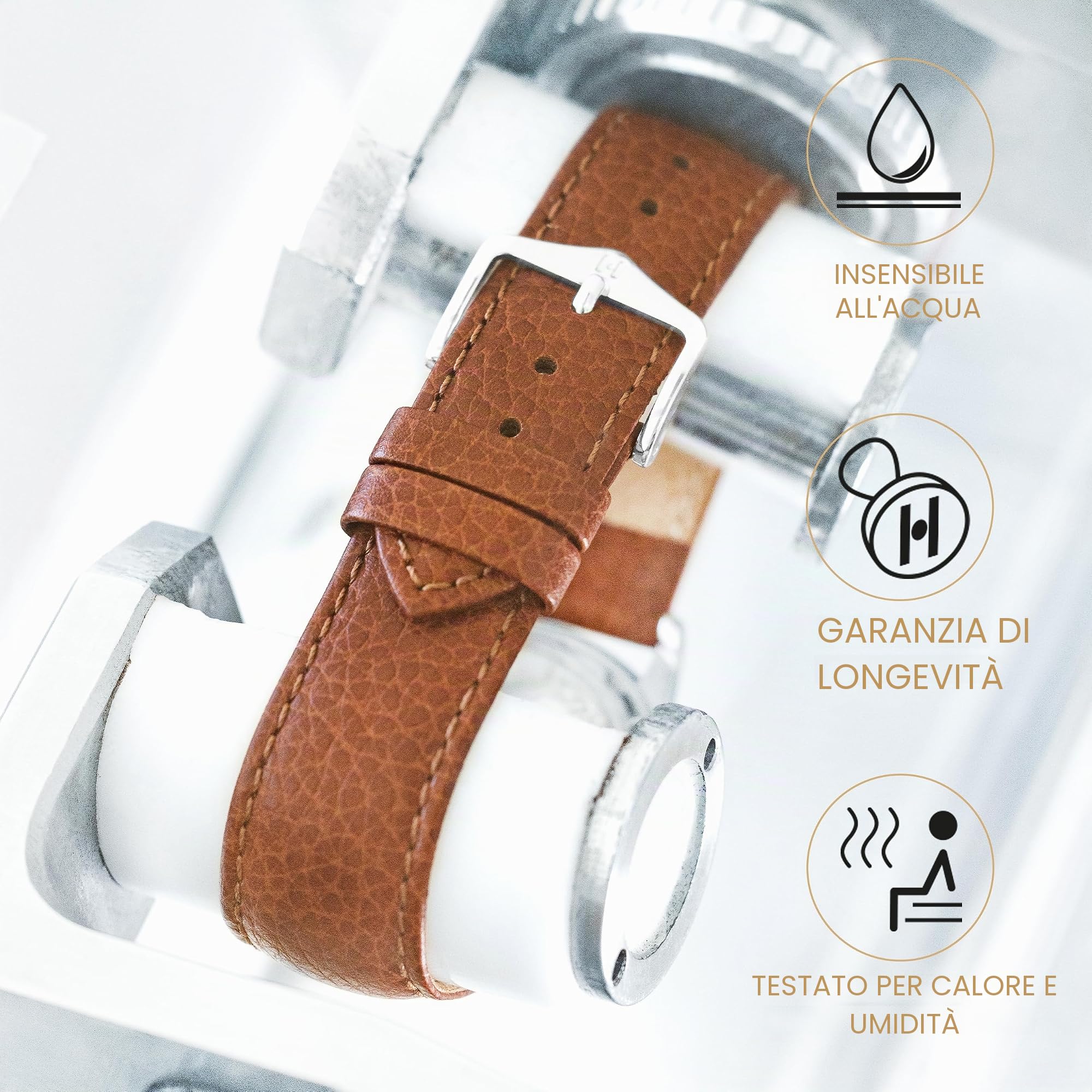 HIRSCH Cinturino Kansas L - vera pelle di vitello - stampa a bufalo - uomo/donna - Goldmarrone - 20 mm
