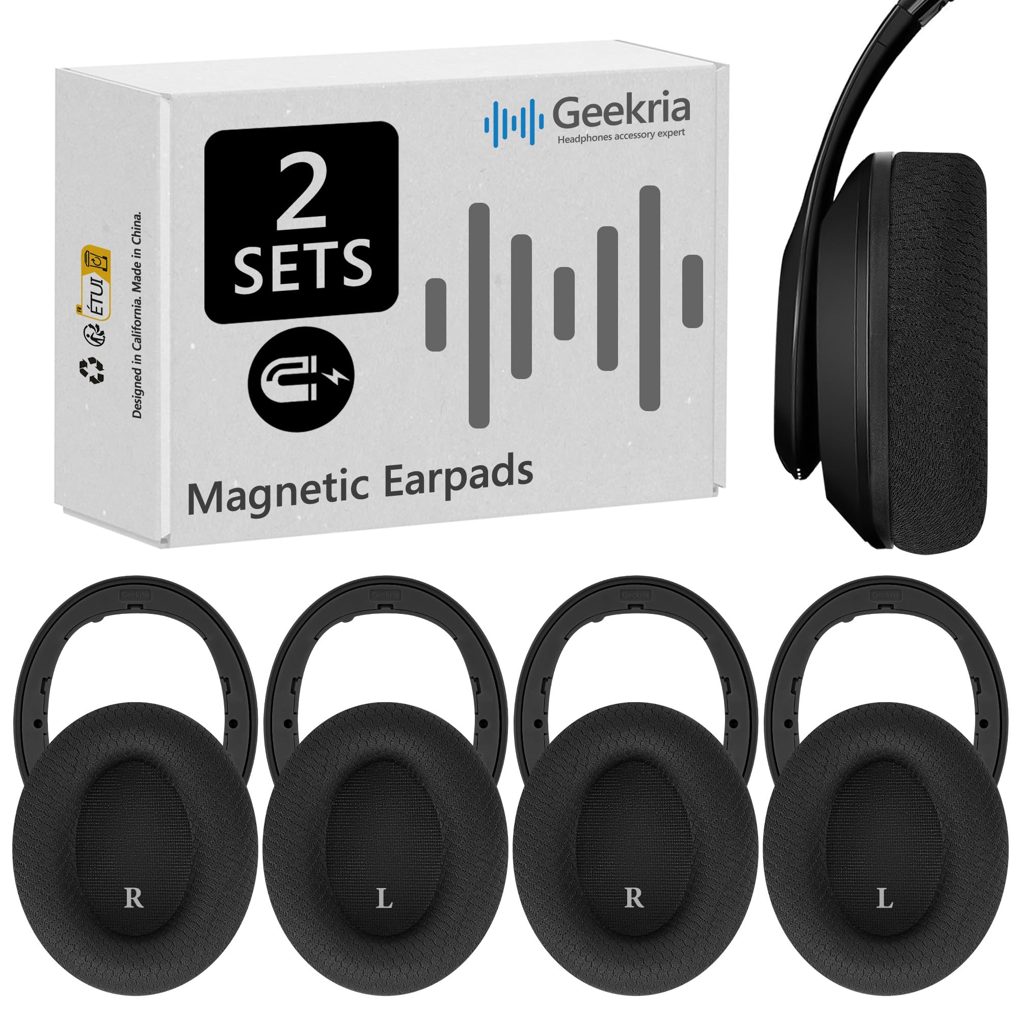 Geekria SNAP Kit di ricambio cuscinetti per cuffie Beats Studio 3 Wireless, Studio 2, cuscinetti magnetici Easy-Switch, coperture per padiglioni (tessuto a rete)
