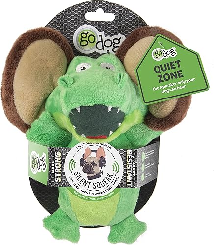 Vista 5 de goDog Flips Gator-Monkey Silent Squeak - Juguete de peluche para perro, tecnología Chew Guard, verde, grande Erizo marrón (pelos locos)