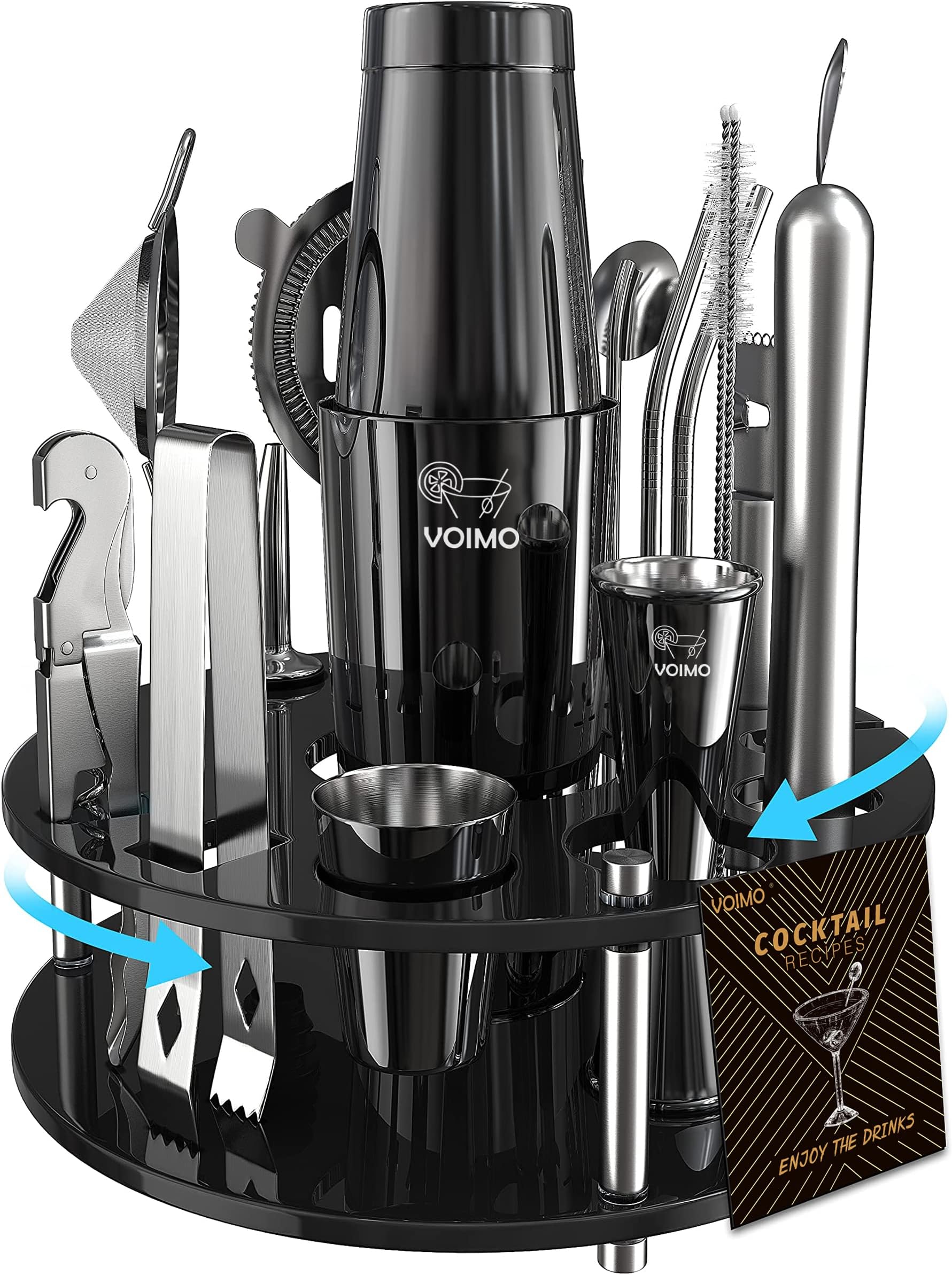 Bartender Kit Cocktail Set, VOIMO Stainless Steel Premium Cocktail Shaker Set Boston Shaker, 22 Piece Bar Tools Set with Better Acrylic Stand, Cocktail Gift Set for Holiday Day, Home or Bar