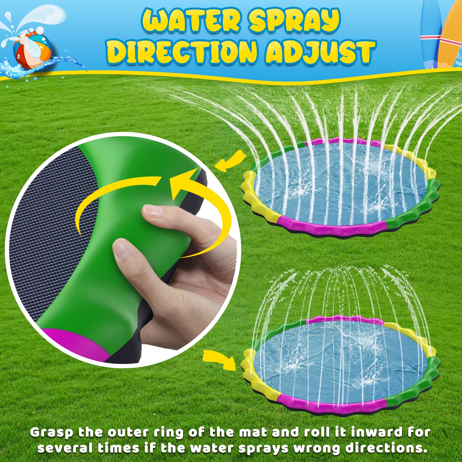 Almohadilla antideslizante extra grande de 130 pulgadas para niños y perros, almohadilla de aspersor de agua al aire libre de 11 pies, PVC resistente al desgarro de 0.5 mm de grosor, juguete