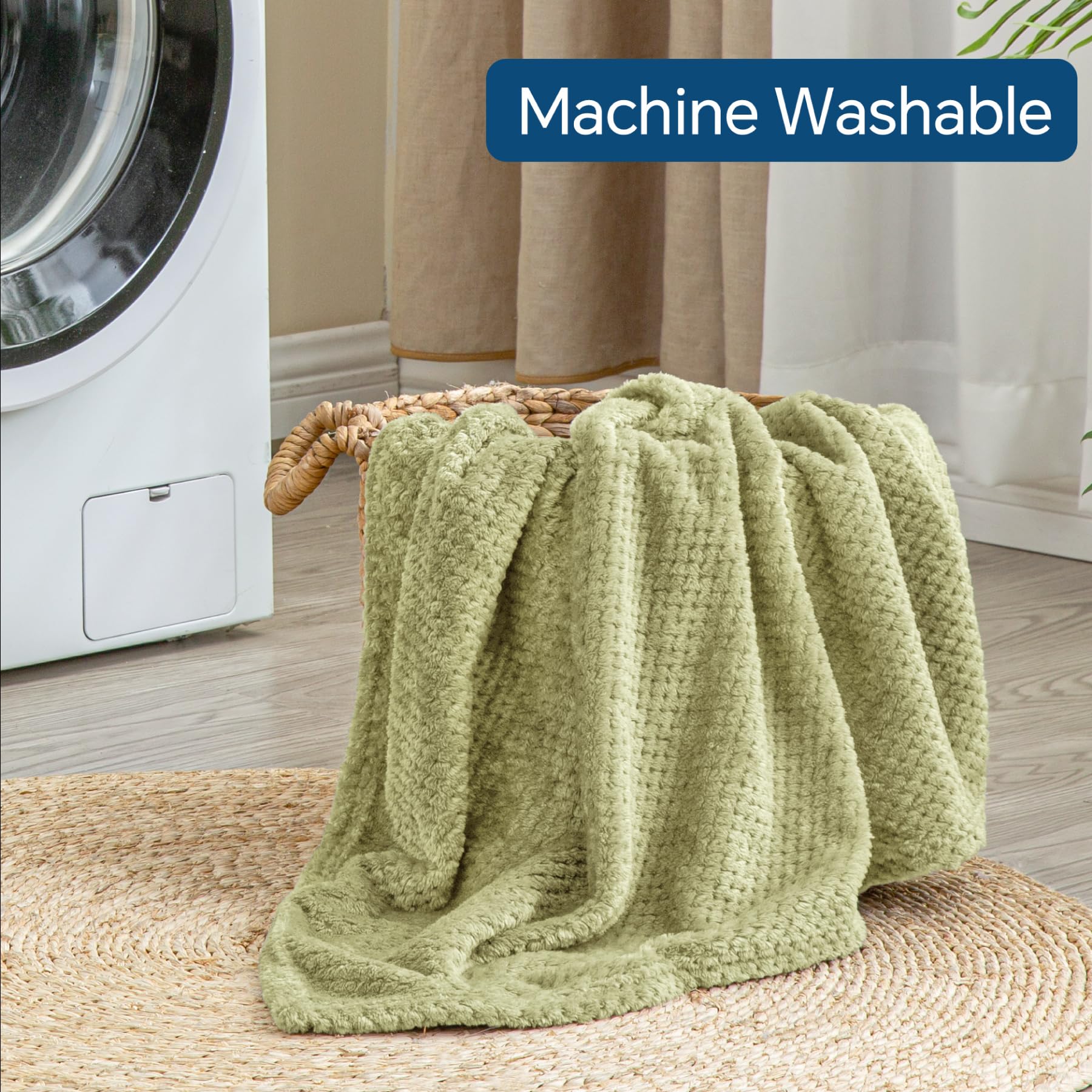 BEDELITE Travel Blanket with Bag, Jacquard Fleece Blanket 65"x40", Sage view 9