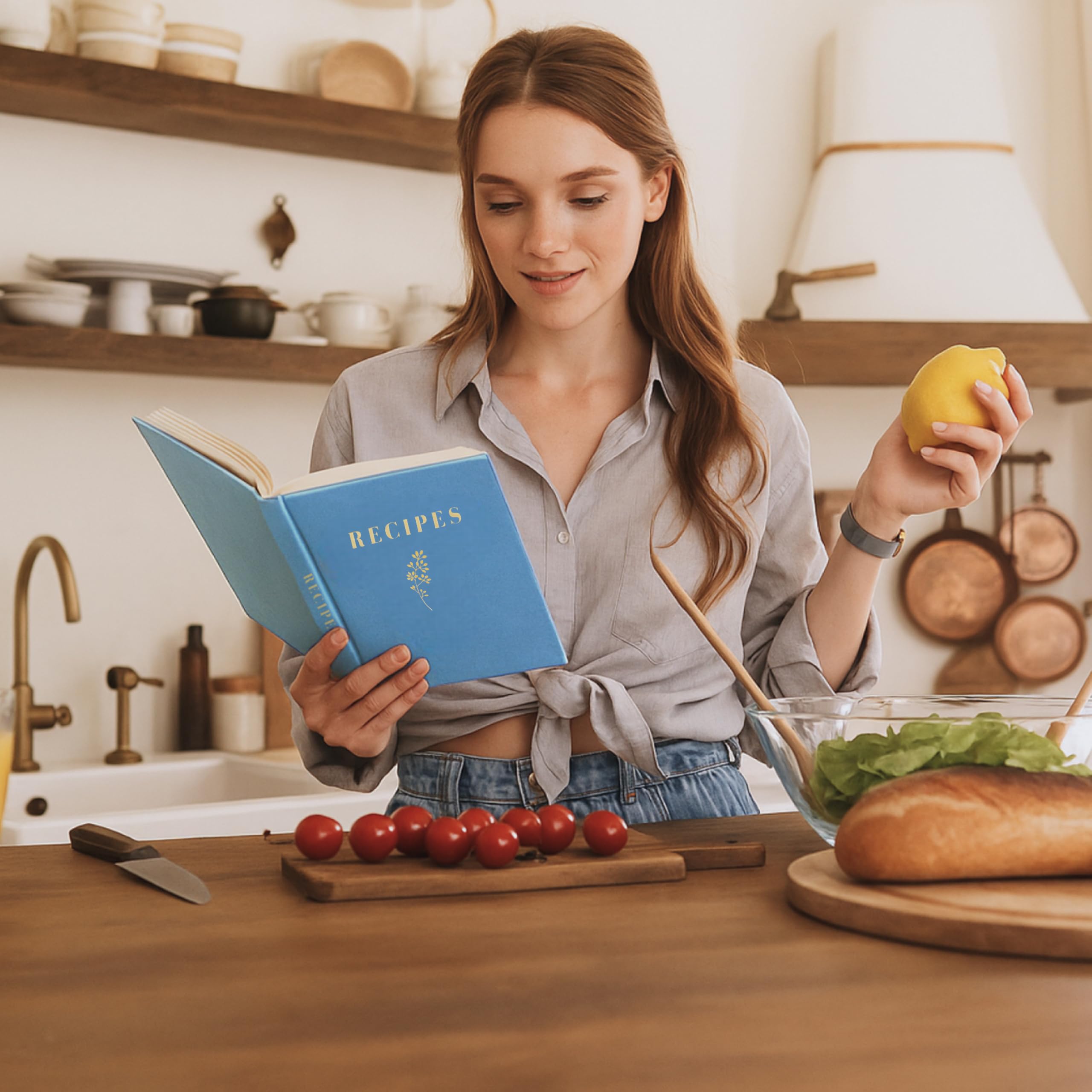 Hochwertiges Rezeptbuch zum Einschreiben eigener Rezepte, Hardcover-Leinen, mit eleganter Goldeinlage, Erinnerungsbuch für 150 Rezepte