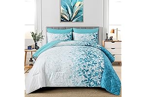 Captivating Teal Blue Queen Comforter Set: Adorn Your Bed in Botanical Bliss