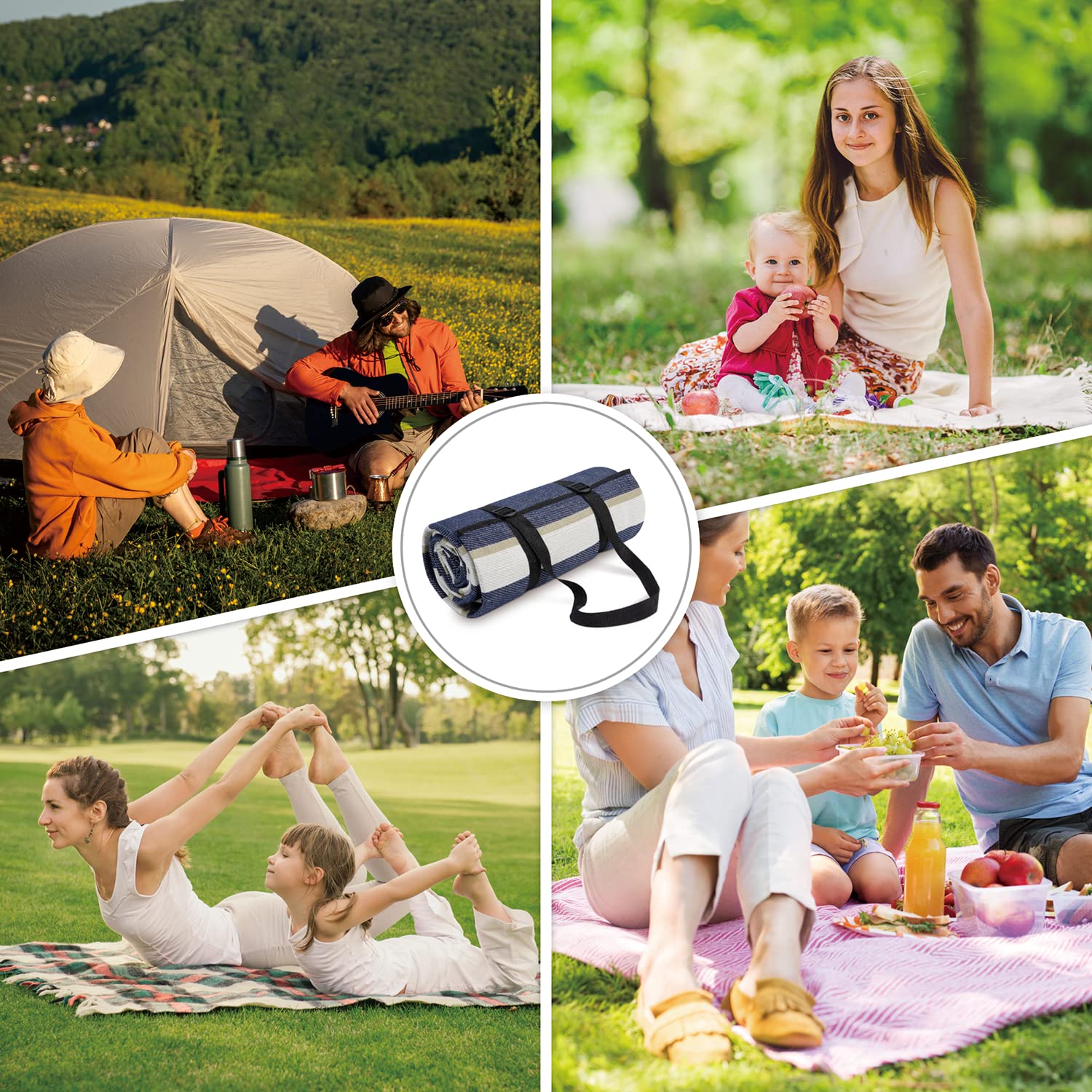 Paco Home Manta De Picnic Camping XXL Playa Impermeable con Asa Compacta Ligera Portable Aislante, Farbe_MuVa:, Tamaño:200x300cm