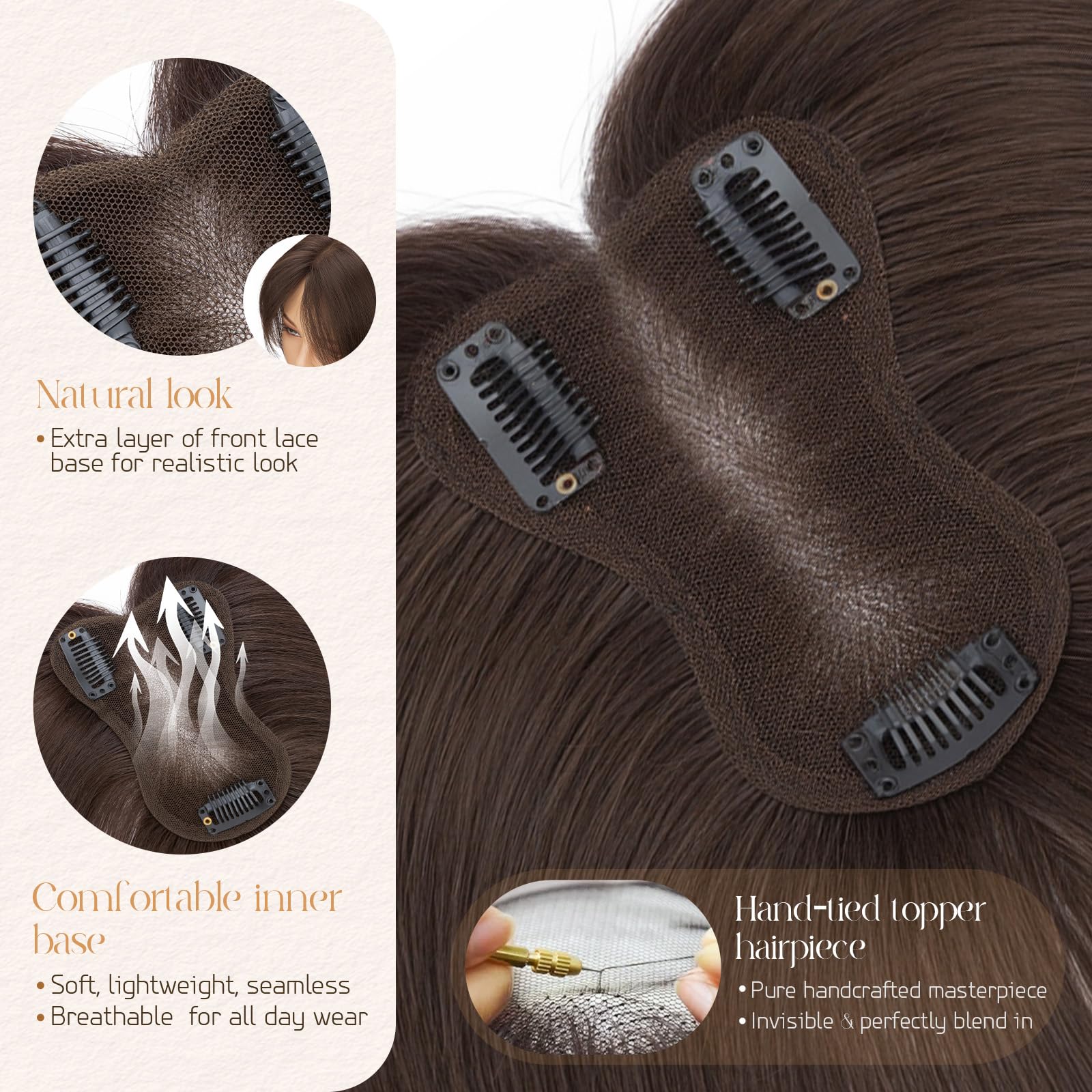 Rich Choices Hair Toppers for Thinning Hair Women Real Hair 8 * 11cm Silk Base Human Hair Topper Short Hairpieces Clip in Straight Remy - Image 3