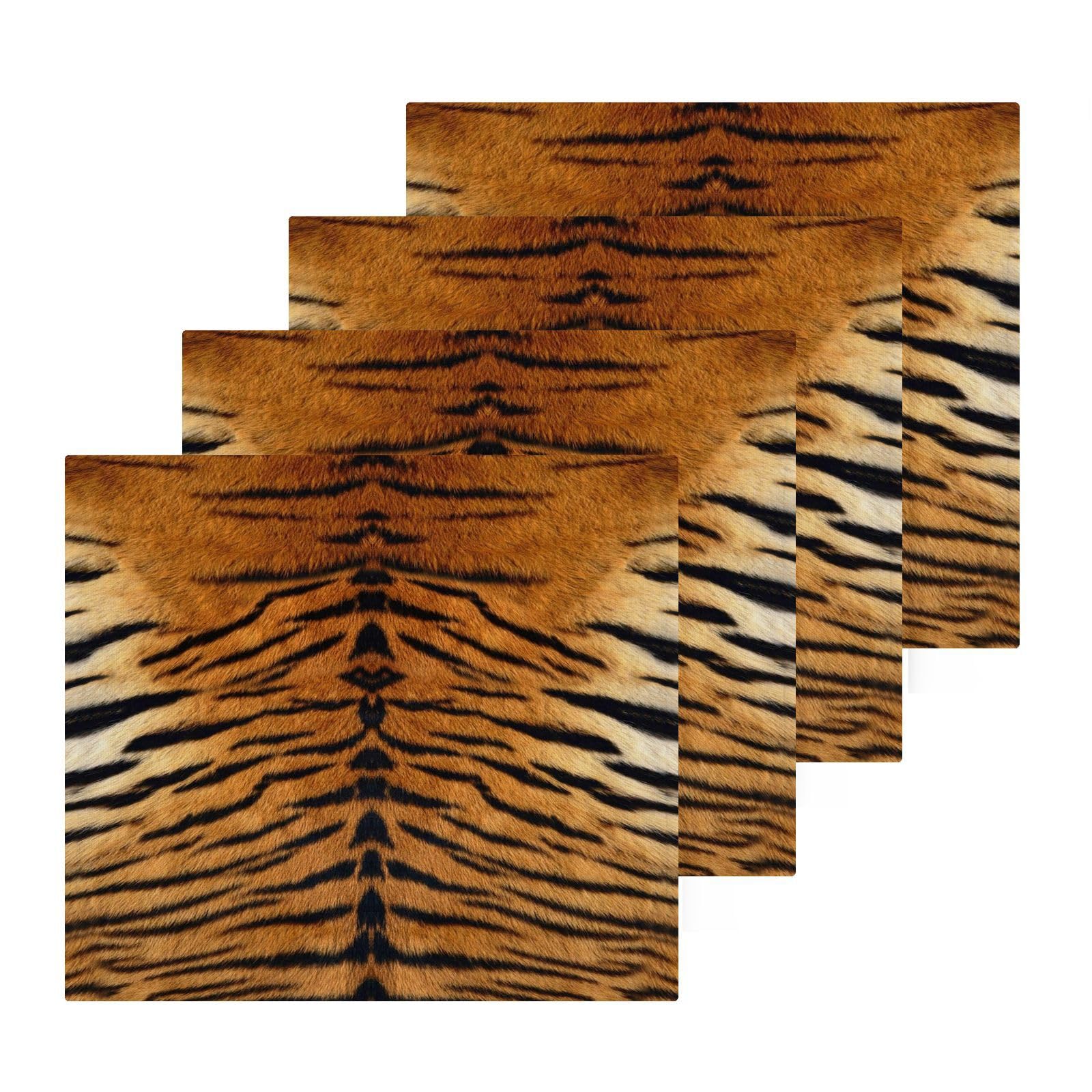 Animal Tiger Skin Print Towels Cotton Washcloths Set,Soft Highly Absorbent Face Cloths,Fingertip Towels for Bath Fitness, Sports,Yoga,12'' x 12'' (4 Pack)