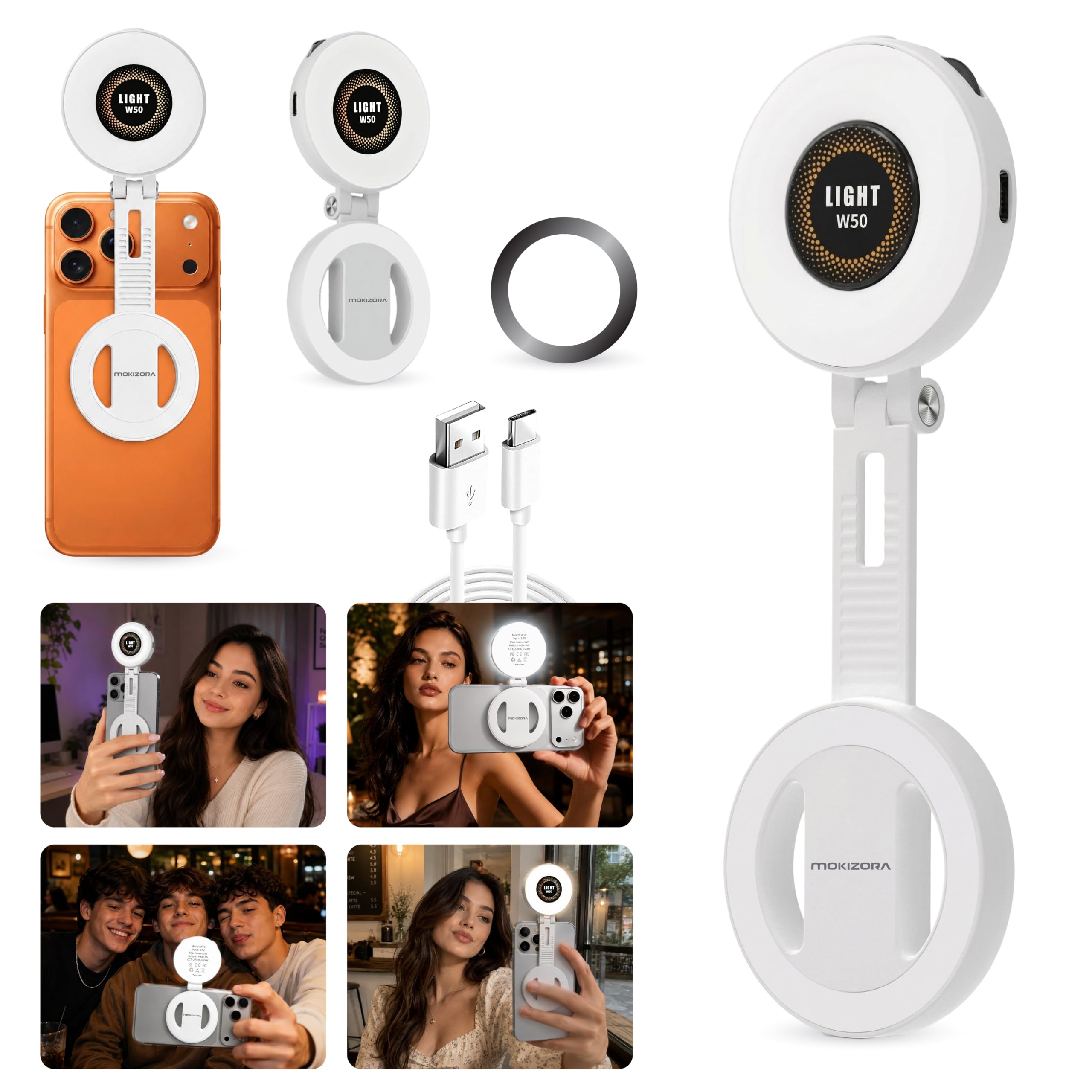 Magnetic Selfie Light | 3 Color Modes 2700K-6500K | 24 LED Beads, 70 Lumens, High CRI ≥80 | 400mAh | Compatible for All Devices for Vlogging, Reels, Shorts, Photoshoot & More-picture-23