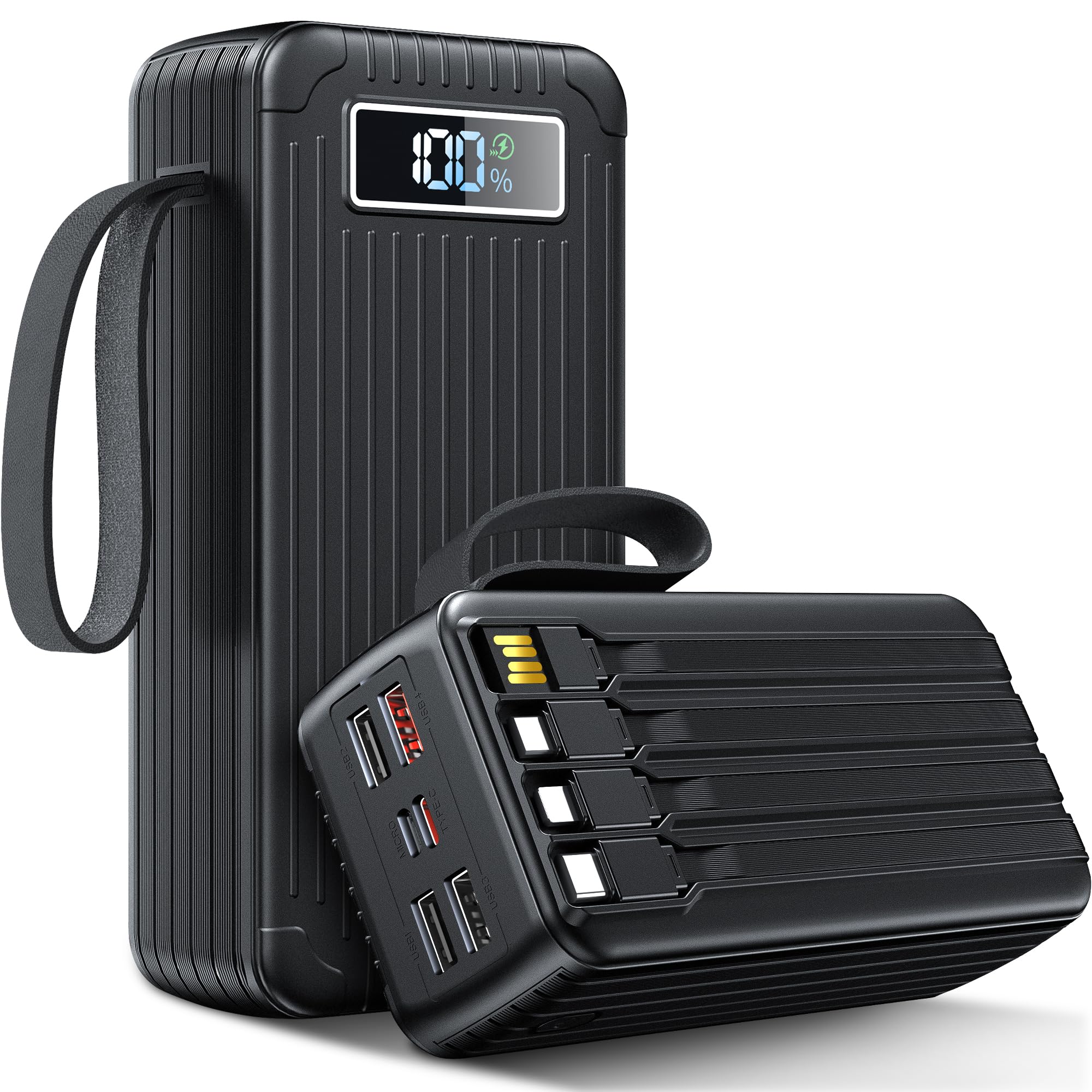 60000mAh Power Bank con cavo, 30W Powerbank PD USB C funzione di ricarica rapida Batteria esterna con display a LED, 7 uscite e 2 ingressi