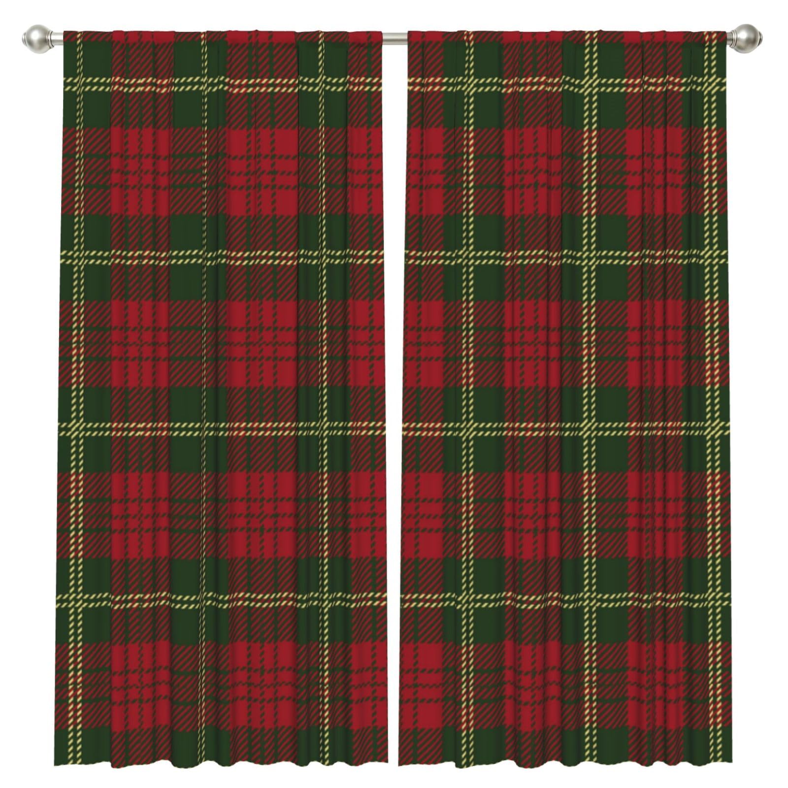 InOmak Christmas Plaid, 2 Panels Window Curtains 52 x 84 Inch Blackout Curtains for Living Room Bedroom