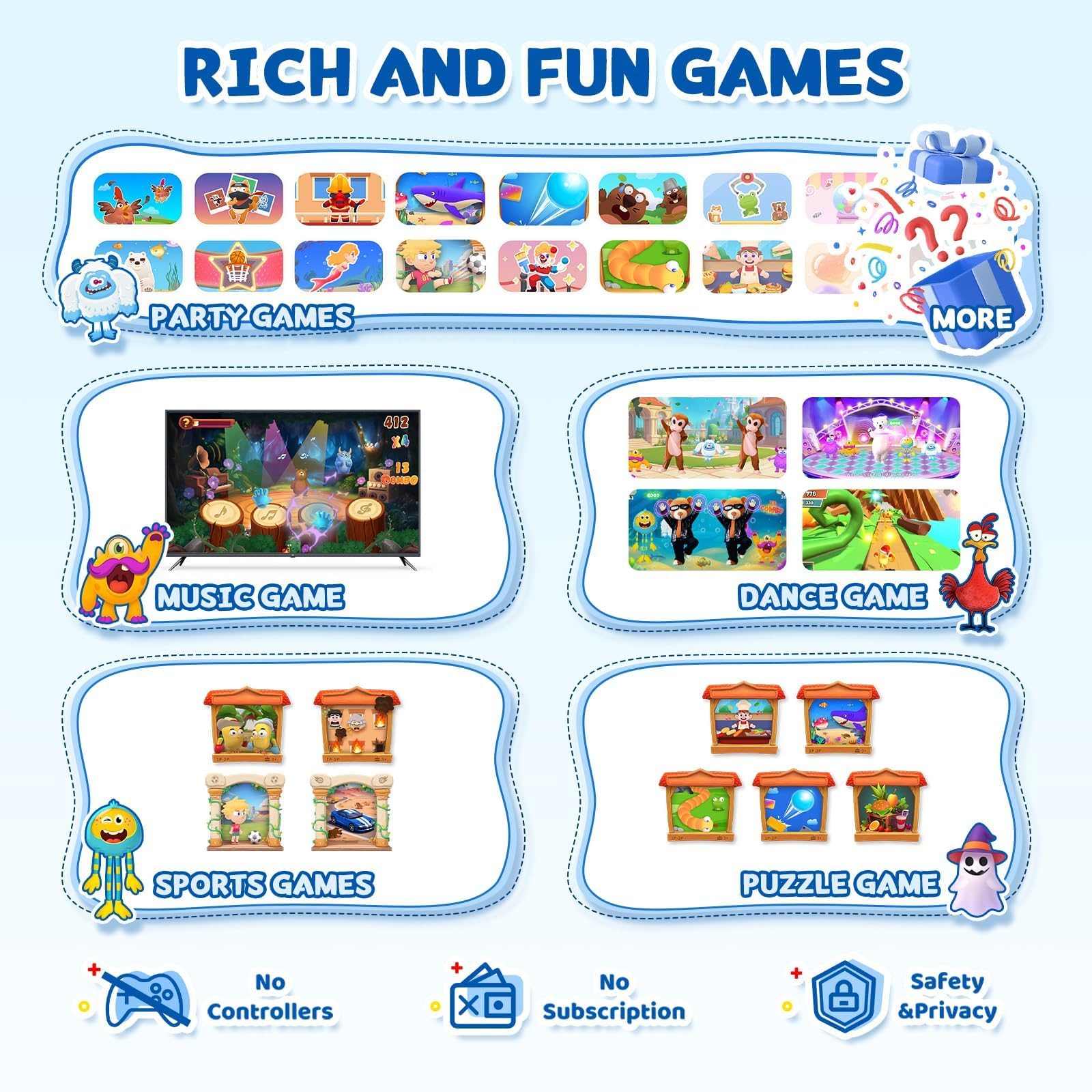 MotionX Consola de Juegos por Movimiento para Niños con Cámara HD, Consolas Videojuegos Interactivas 2 Jugadores, Más de 50 Juegos, Consola Infantil Portátil para Niños y Niñas a Partir de 3 Años