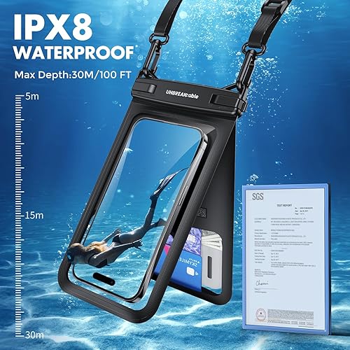 Miniatura 3 de UNBREAKcable Funda impermeable IPX8 para teléfono, paquete de 2 unidades, doble espacio, impermeable, para iPhone 15 16 Pro Max de hasta 7 pulgadas,