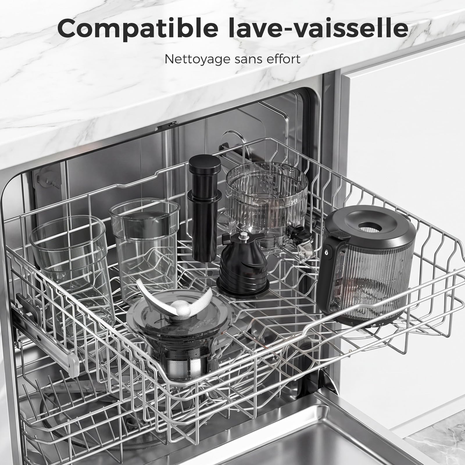YASHE Extracteur de Jus à Froid 600W, Goulotte Extra-Large 152 mm pour Fruits et Légumes Entiers, Tamis 3-en-1 (Jus, Sorbet & Lait Végétal), Sans BPA, Lavable au Lave-Vaisselle, Capacité 1L