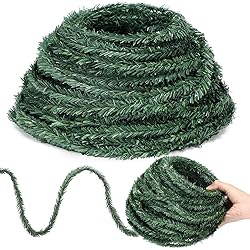 Jutom 100 Ft 0.58 Inch Christmas Miniature Artificial Pine Garlands Mini Pine Greenery Roping Garlands Mini Thin Wired Stems for Christmas Crafts Holiday Outdoor Decor (Green)