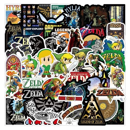The Legend of Zelda Sticker for Laptop (50 Pieces), Gift for Children, Teens, Adults, Boys, Cool Games Stickers, Waterproof Vinyl Stickers for Scrapbooking, Skateboard, Car, Luggage