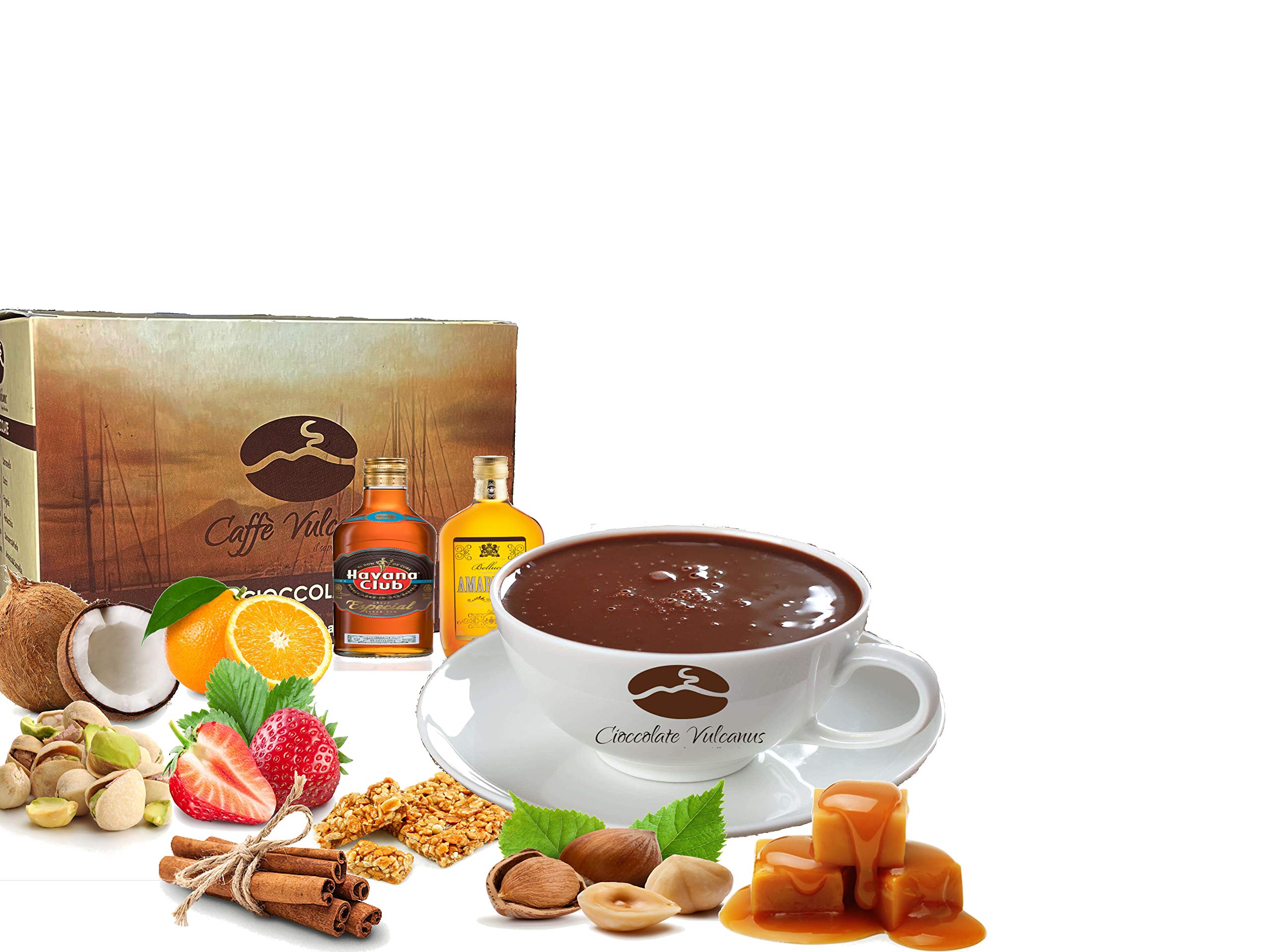 Caffè Vulcanus - Cioccolata calda in 12 gusti - bustine da 30 gr. Non contiene glutine, no OGM e senza grassi idrogenati (24 bustine)