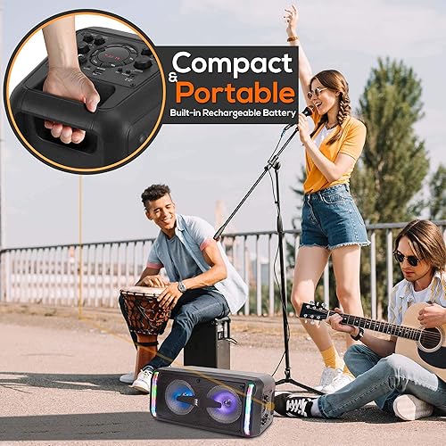 Vista 18 de Pyle Sound Around - Altavoz Bluetooth y sistema de micrófono, altavoz de karaoke estéreo portátil con micrófono con cable, lectores MP3/USB/Micro