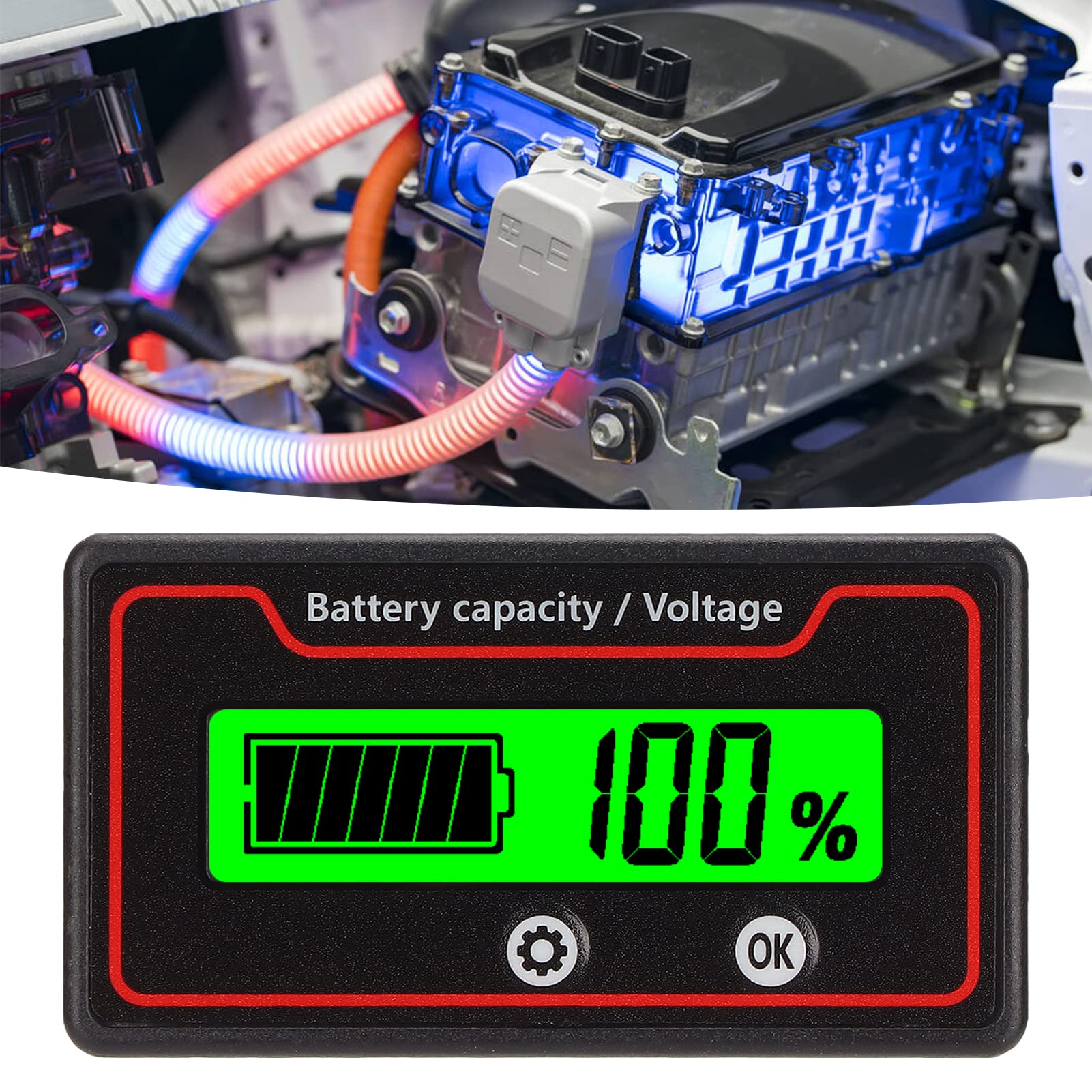 Miernik Baterii, 12V 24V 36V 48V 72V 84V Miernik Napięcia Pojemności Baterii z Alarmem świetlnym, Profesjonalny Miernik Poziomu Baterii DC do Pojazdu Elektrycznego(Zielony)