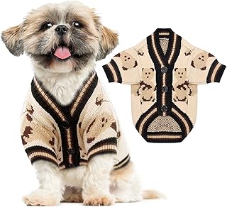 ABRRLO Small Dog Sweaters Cute Bear Dog Cardigans Clothes for Small Medium Dogs Boy Girl Puppy Cat Knitting Cardigan Outfits Dog Winter Coats Warm Pet Dog Clothes Soft Knitwear Apparel (Stripe,L)