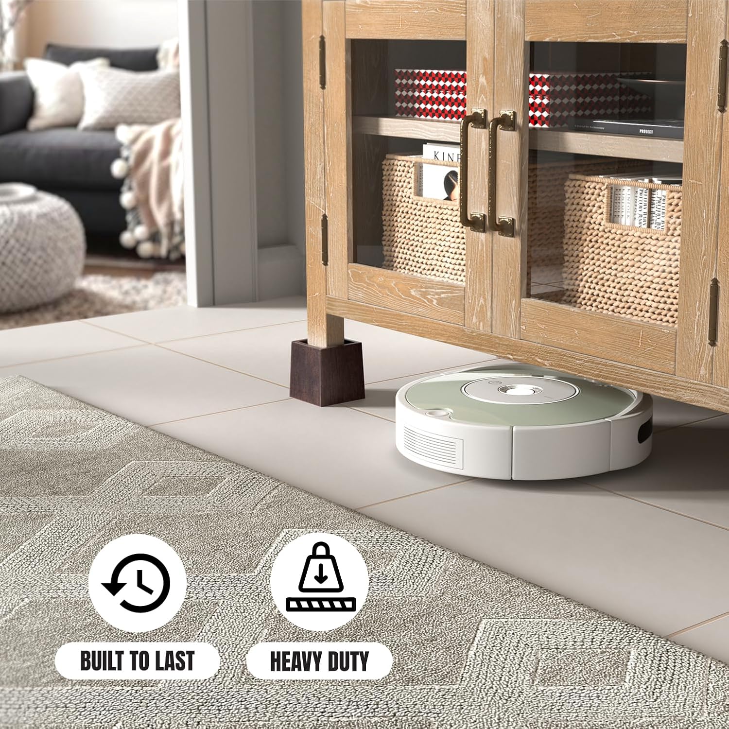 3 Inch Height Heavy Duty Wood Bed Risers – 4 Pack Wood Furniture Risers Extenders for Bed, Sofa&Table, Support Up to 2200lbs, Non-Slip Recessed Hole Furniture Lifts for Storage (Walnut Color)