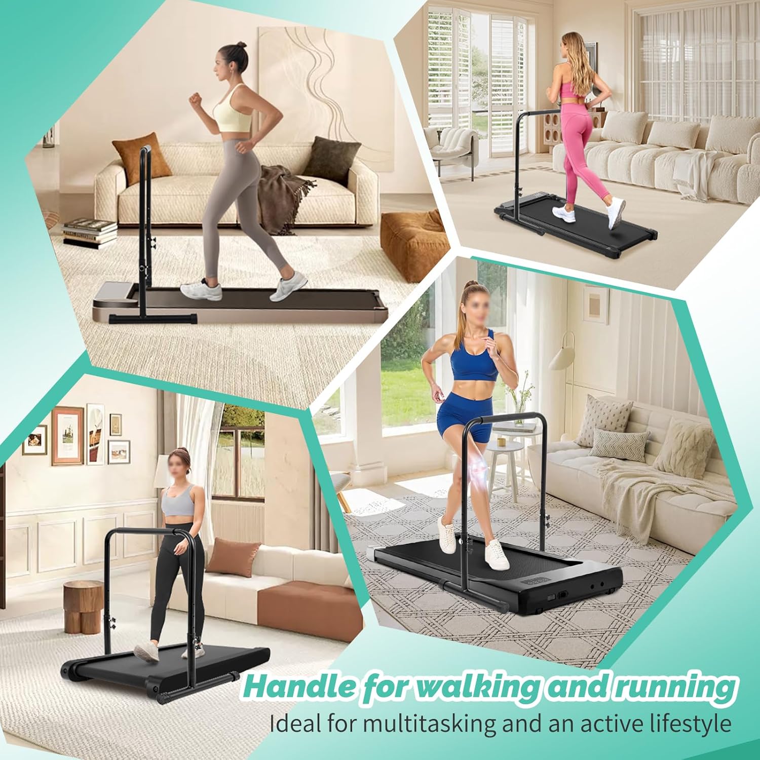 Showgeous 25 Inch Wide Handle Bar for Walking Pad Only with Phone Holder Adjustable Handrail Height from 30.7 to 39.37 Inch Treadmill Stand Feet with Non-Slip Rubber for Extra Stability and Support