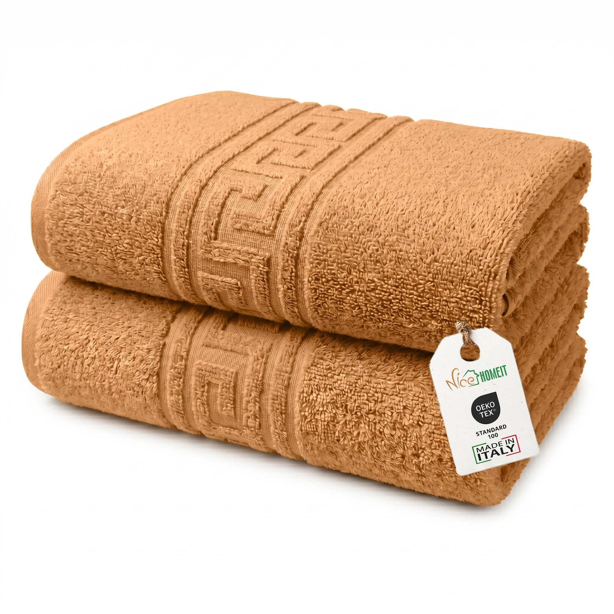 nice homeit Set mit 2 großen Badetüchern, 100 x 150 cm, extra großes Badetuch aus 100% ringgesponnener Baumwolle, extra weich und saugfähig, hergestellt in Italien (Orange)