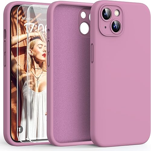 Miniatura 7 de HATOSHI Funda para iPhone 13, silicona líquida mejorada protección de cámara con 2 protectores de pantalla, forro de microfibra suave antiarañazos,