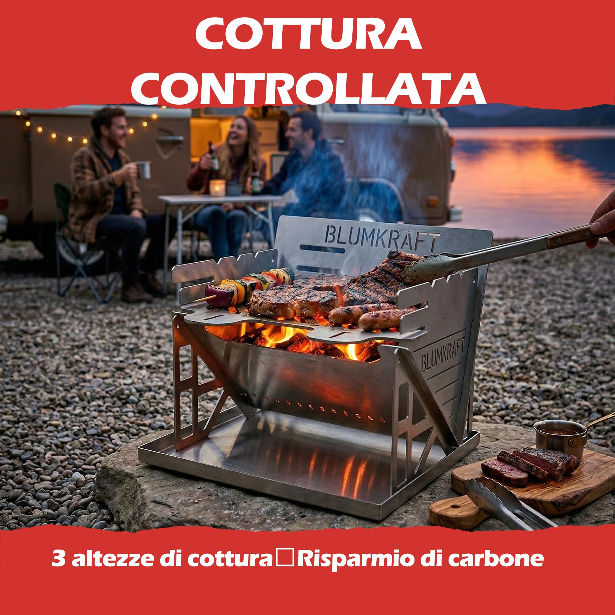 Barbecue portatile pieghevole in acciaio inossidabile – Barbecue da viaggio a carbonella ultra compatta – Smontabile, per campeggio, escursionismo, Van Life – Piccola barbecue in acciaio