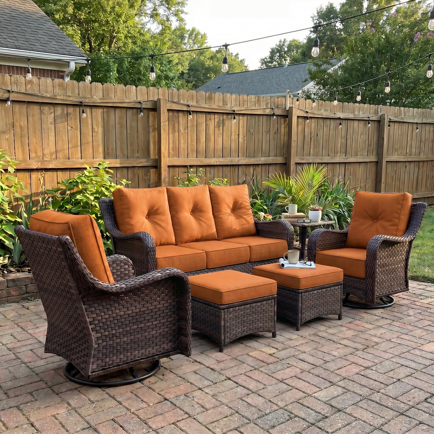 LayinSun 6 Piece Wicker Outdoor Furniture Set with 6-inch Comfy Cushions