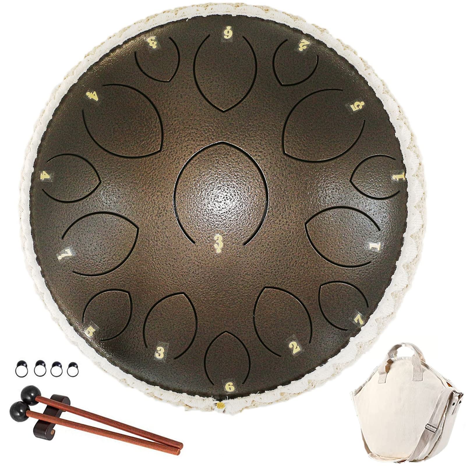 Handpan Tambor De Lengüeta De Acero 15 Tone 14" Steel Tongue Drum Tambores De Hendidura Instrumento De Percusión Etérea para Niño Principiantes con Mazos Y Bolsa De Transporte
