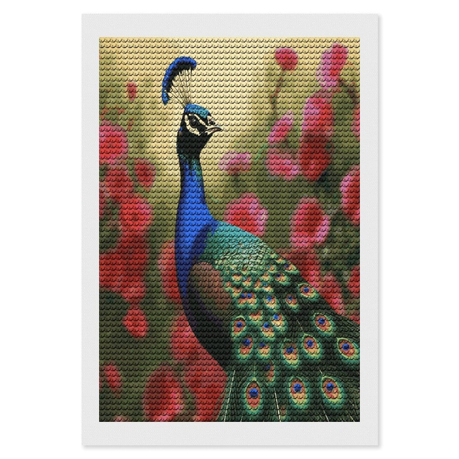 FekiLoot Peacock Flowers Diamond Painting Kits for Beginners DIY Diamond Art Kits for Adults Full Drill Round Diamond Dot Gem Art Painting Fun DIY Crafts for Home Kitchen Wall Decor Gift 8"x12"