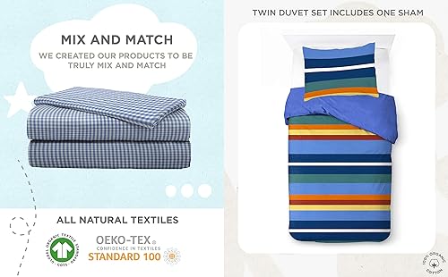 Miniatura 7 de Saturday Park Juego de funda de edredón y funda de almohada de tamaño individual a rayas vintage, juego de edredón de 2 piezas, 100% algodón