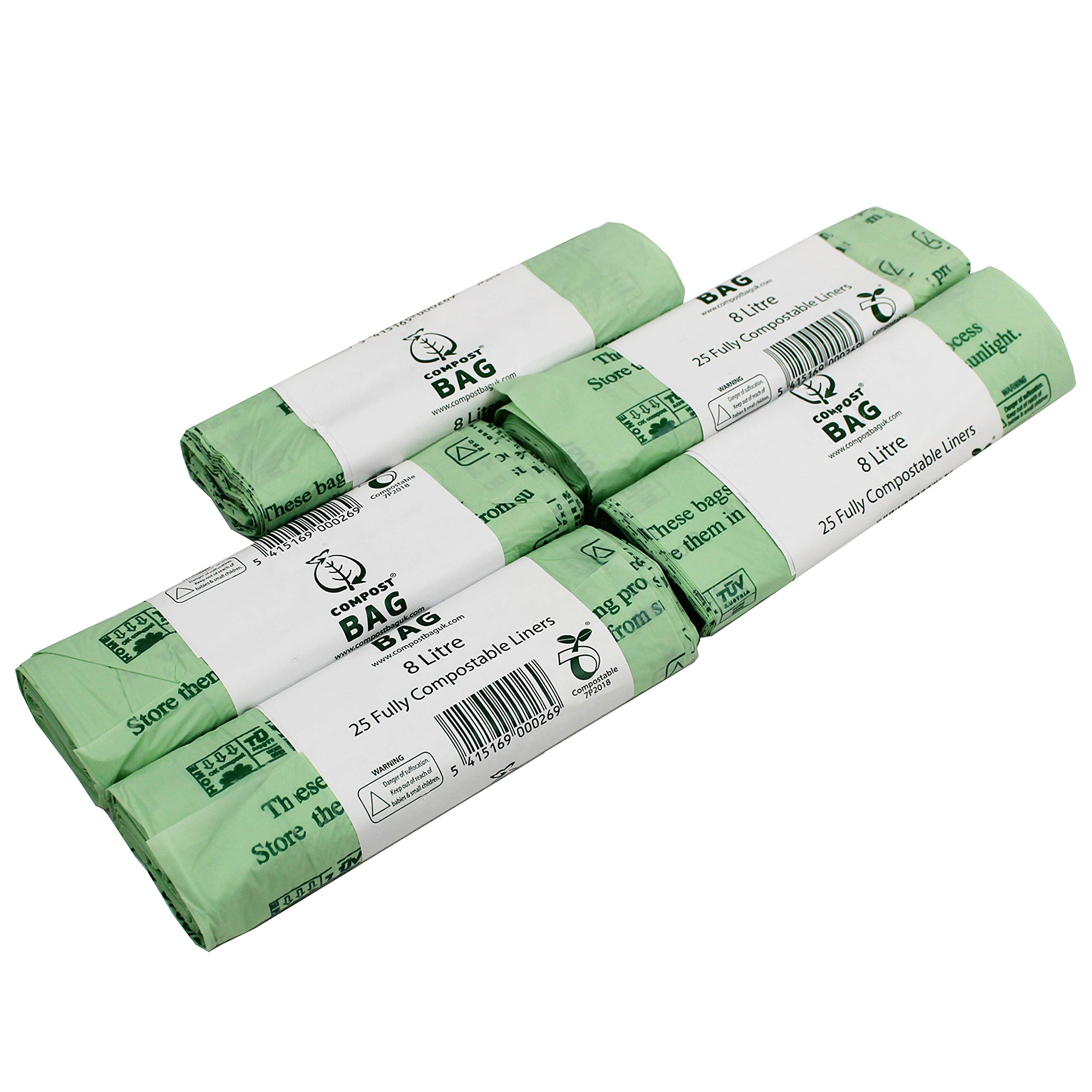 All-Green Green 8 Litre X 125 Compost Bag - Compostable Kitchen Caddy Liner - Food Waste Bin Liners - En 13432-8L Bags With Composting Guide