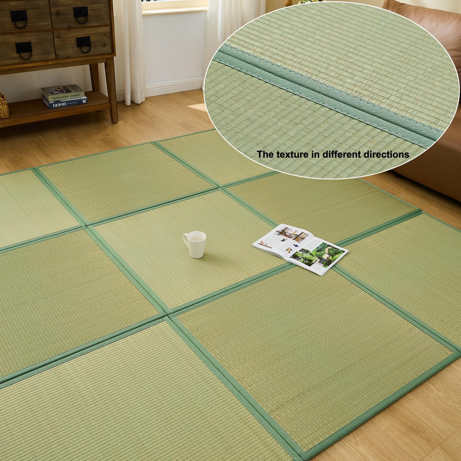 KITBRHOME Japanese Natural Igusa Grass Tatami Mat, Splicing 94.5