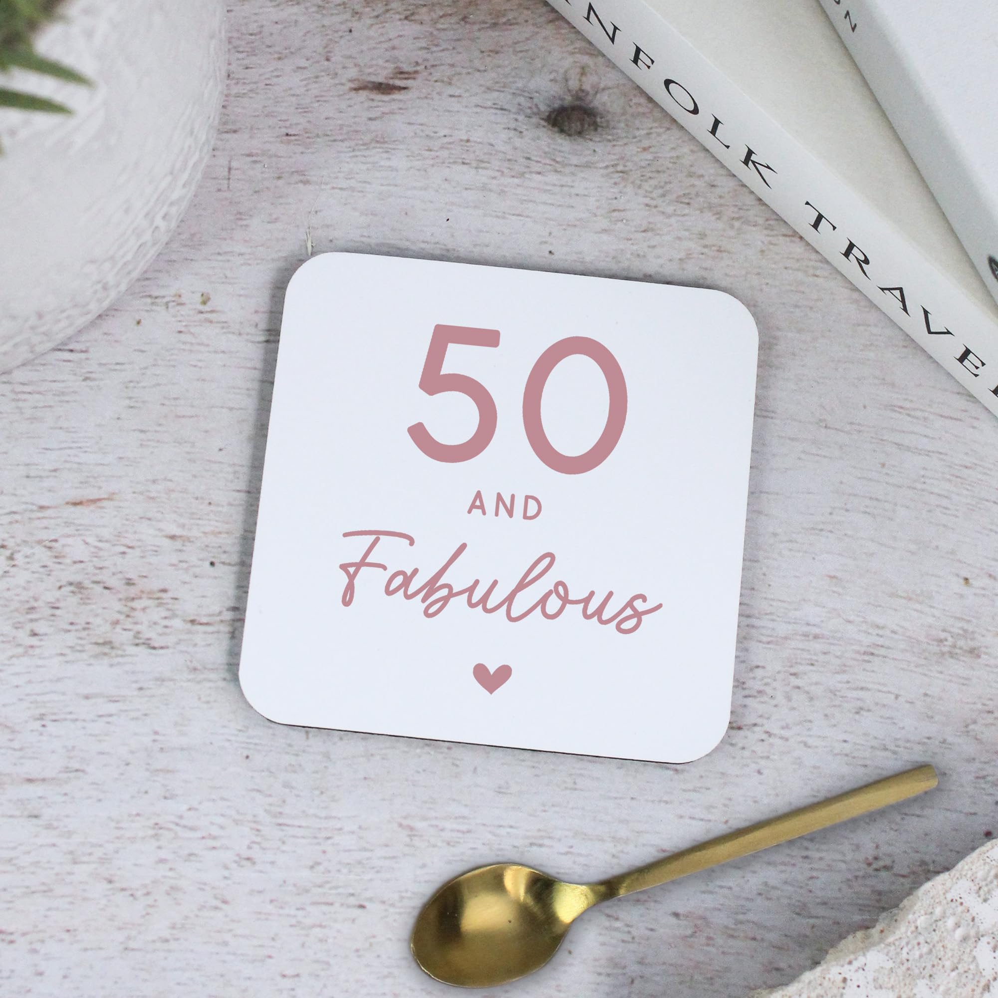 eBuyGB Printed Square Coaster, 50 & Fabulous Milestone Birthday, 50th Birthday Gift for Her, Sister, Mum, Friend, Auntie, Fiftieth Drinks Mat